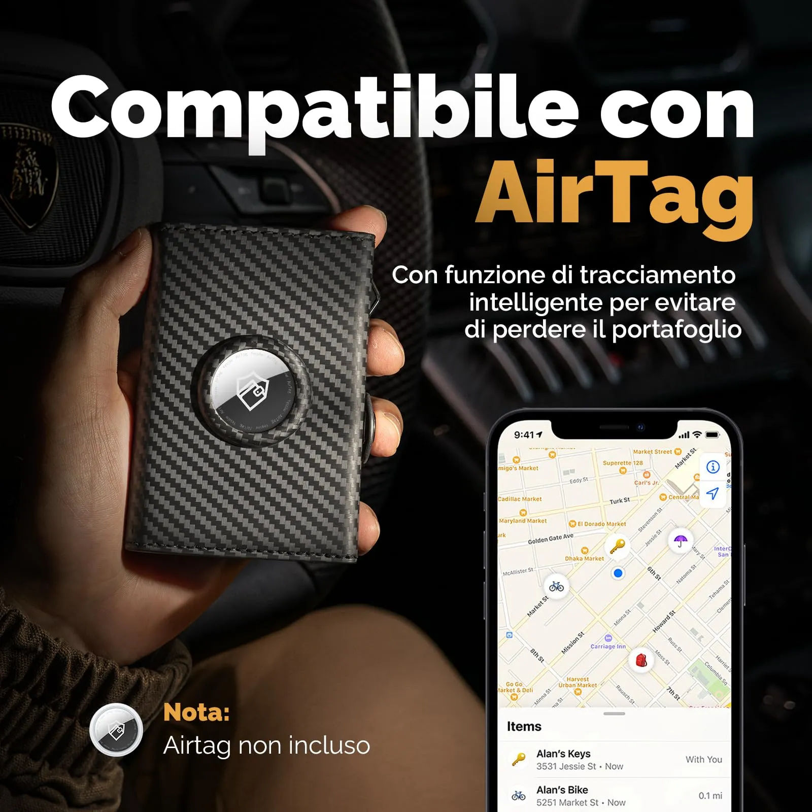 Manmaxim Portafoglio Uomo AirTag, Portacarte Slim RFID Pop-Up, Capacità 9-12 Carte e 2 Finestre ID, Nero - immagine 3