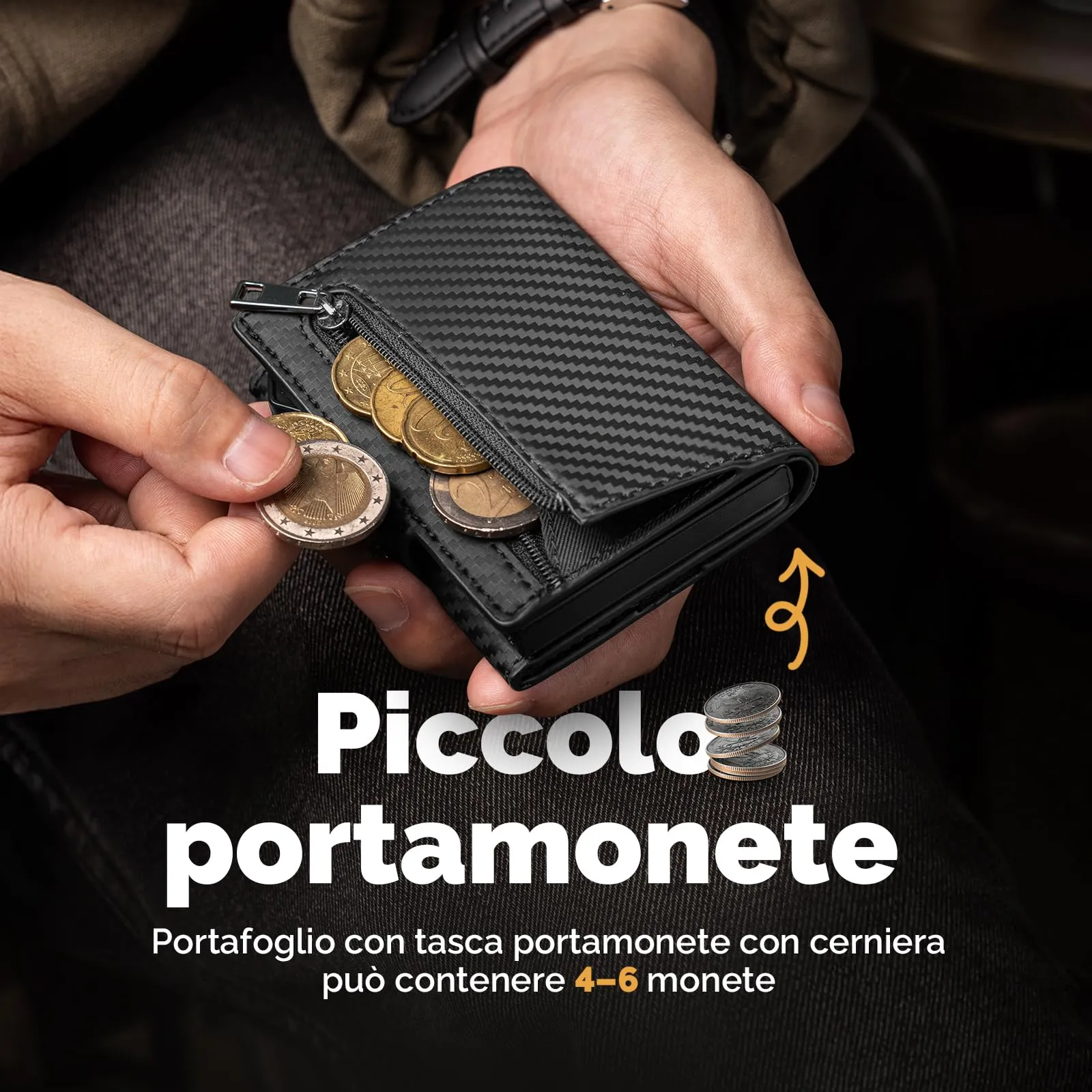 Manmaxim Portafoglio Uomo AirTag, Portacarte Slim RFID Pop-Up, Capacità 9-12 Carte e 2 Finestre ID, Nero - immagine 6