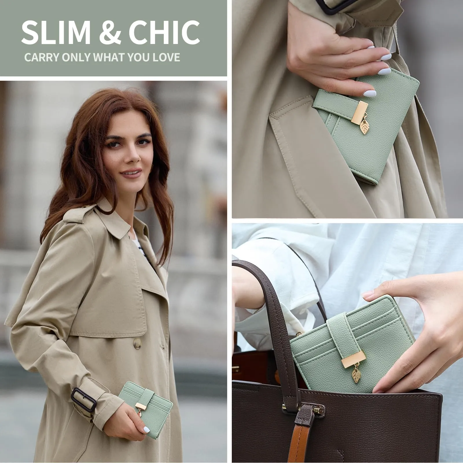 Pomelo Best Piccolo Portafoglio Donna Compatto con Zip e Scomparti per Carte - Verde - immagine 4