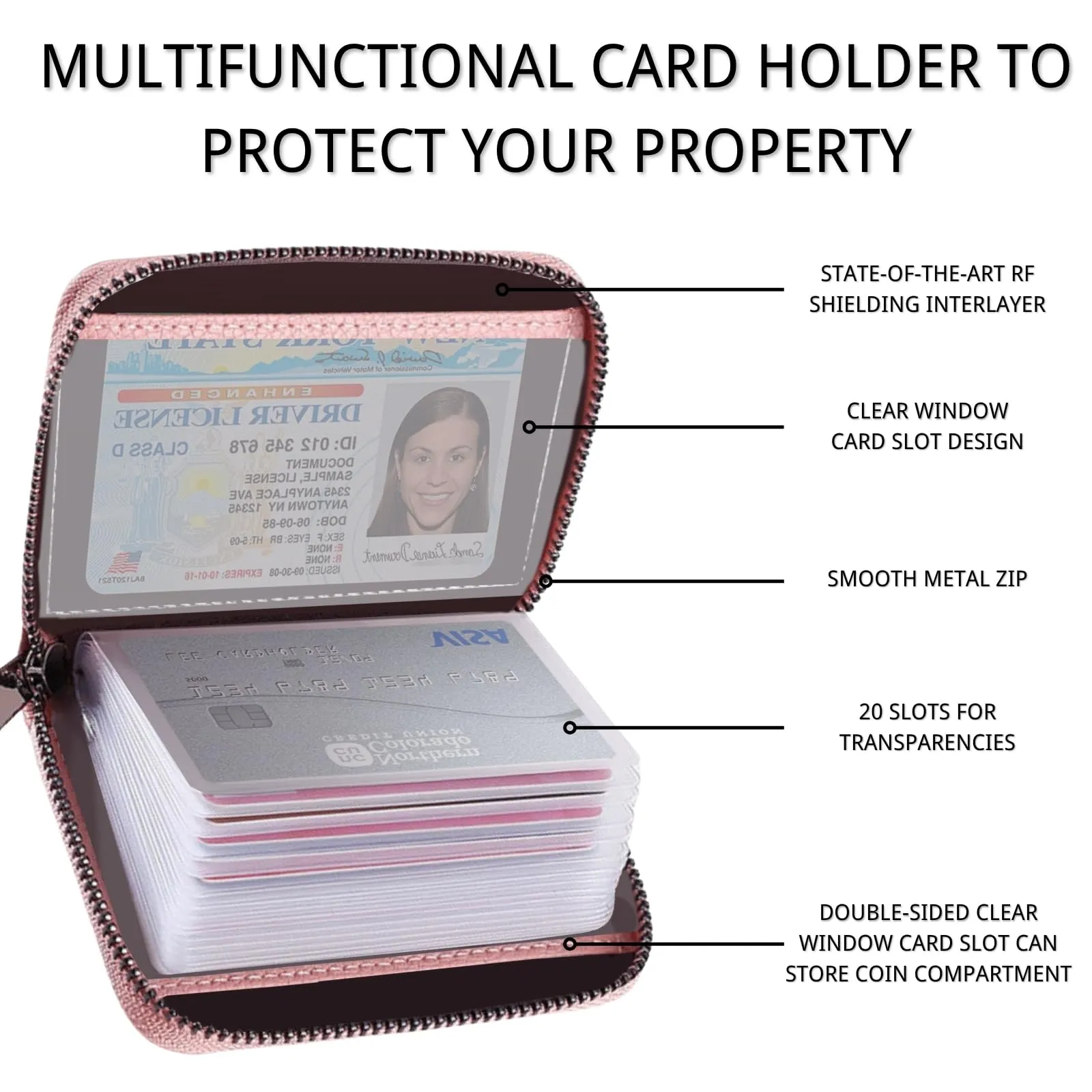 LUFFLOK Portafoglio Slim e Porta Carte in Ecopelle, Rosa - immagine 4