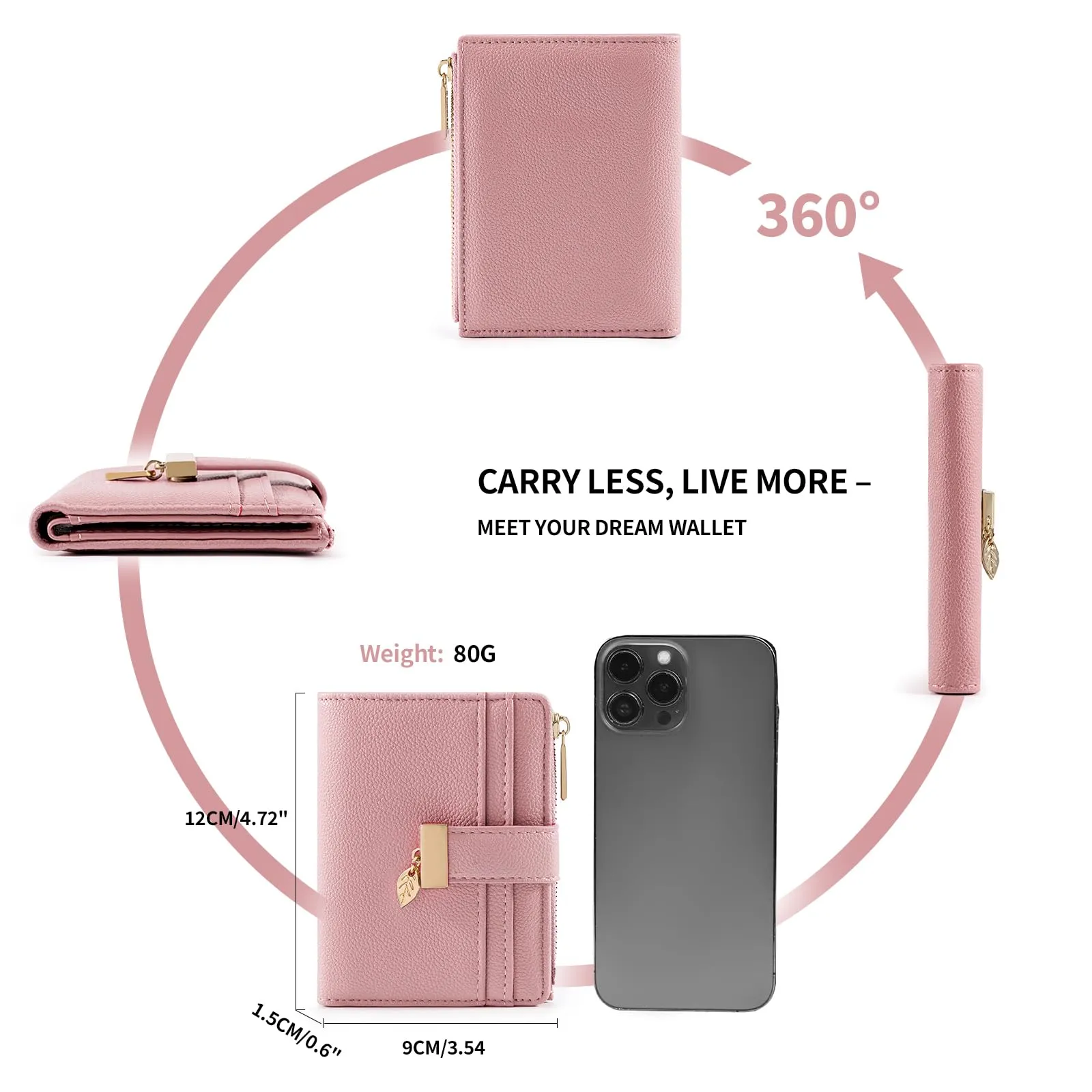 Pomelo Best Piccolo Portafoglio Donna con Zip e Scomparti per Carte, Rosa Antico - immagine 2