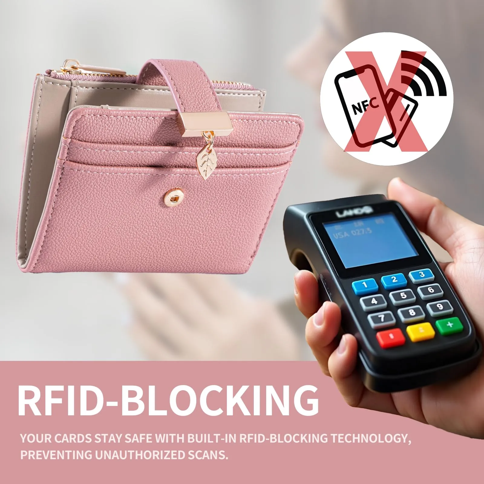 Pomelo Best Piccolo Portafoglio Donna con Zip e Scomparti per Carte, Rosa Antico - immagine 5