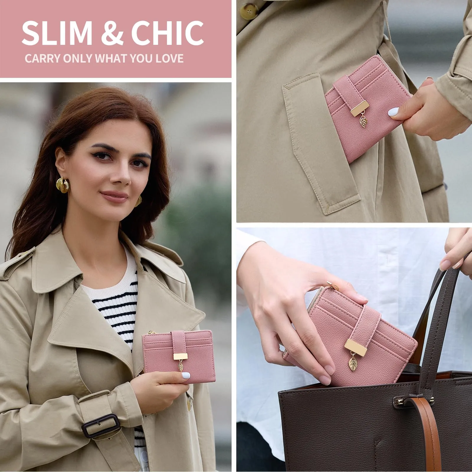 Pomelo Best Piccolo Portafoglio Donna con Zip e Scomparti per Carte, Rosa Antico - immagine 6