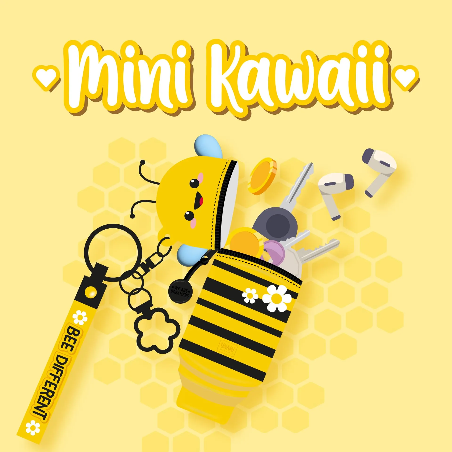 Legami Portamonete con Portachiavi Mini Kawaii Bee in Silicone, 5 x 12 x 5 cm - immagine 2