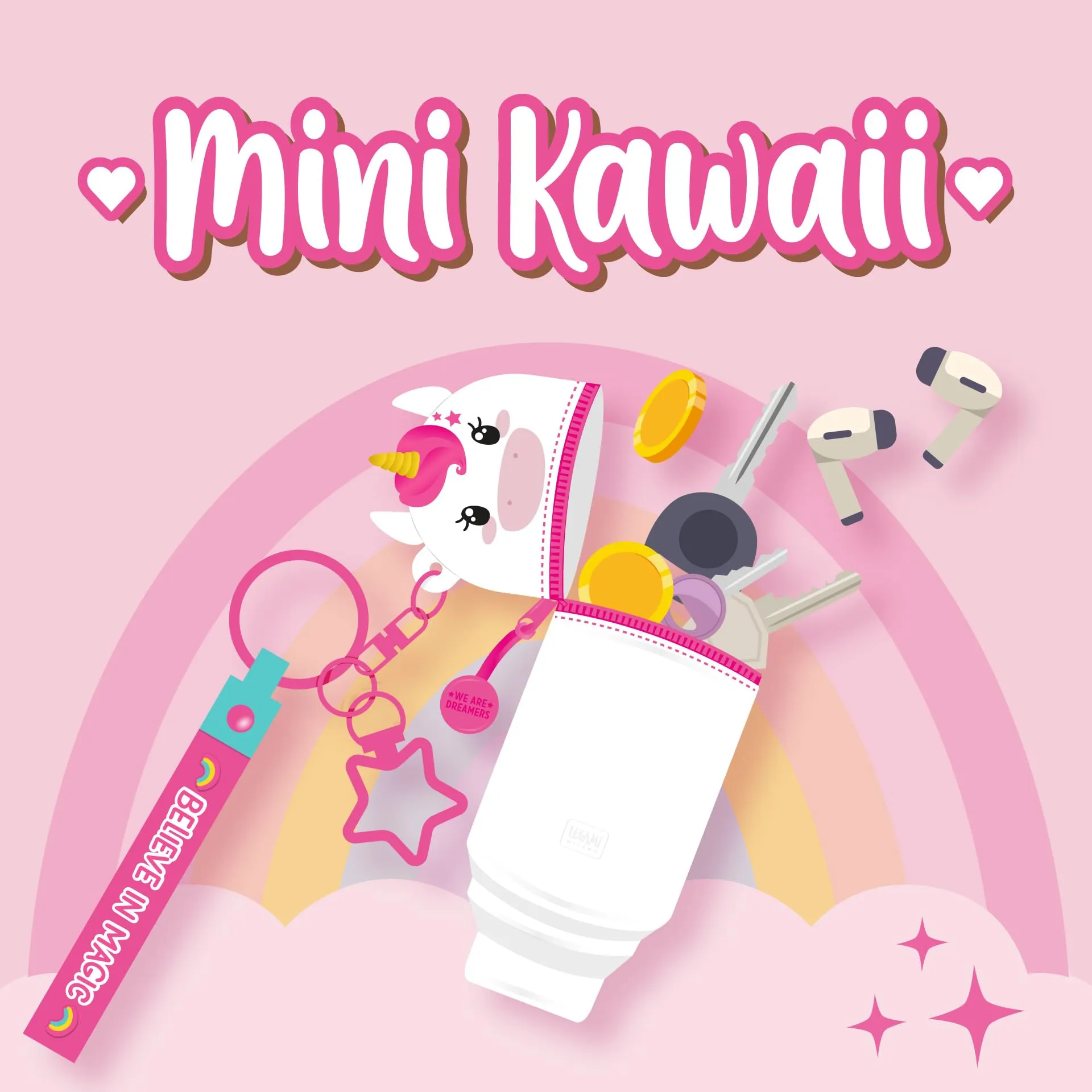 Legami Portamonete con Portachiavi Mini Kawaii, Tema Unicorn, Silicone, 5 x 12 x 5 cm - immagine 2