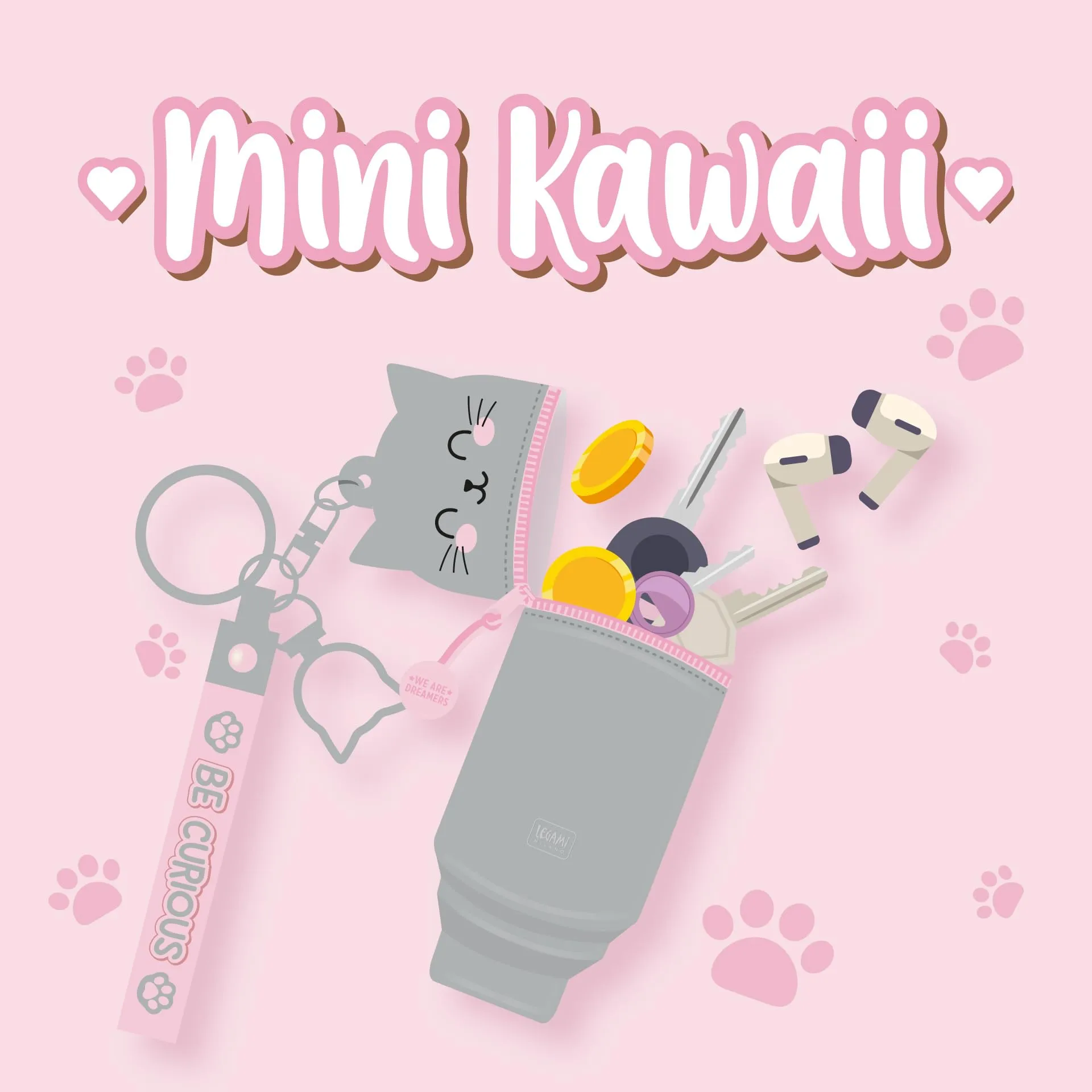 Legami Portamonete con Portachiavi Mini Kawaii, Tema Kitty, in Silicone, 5 x 12 x 5 cm - immagine 2