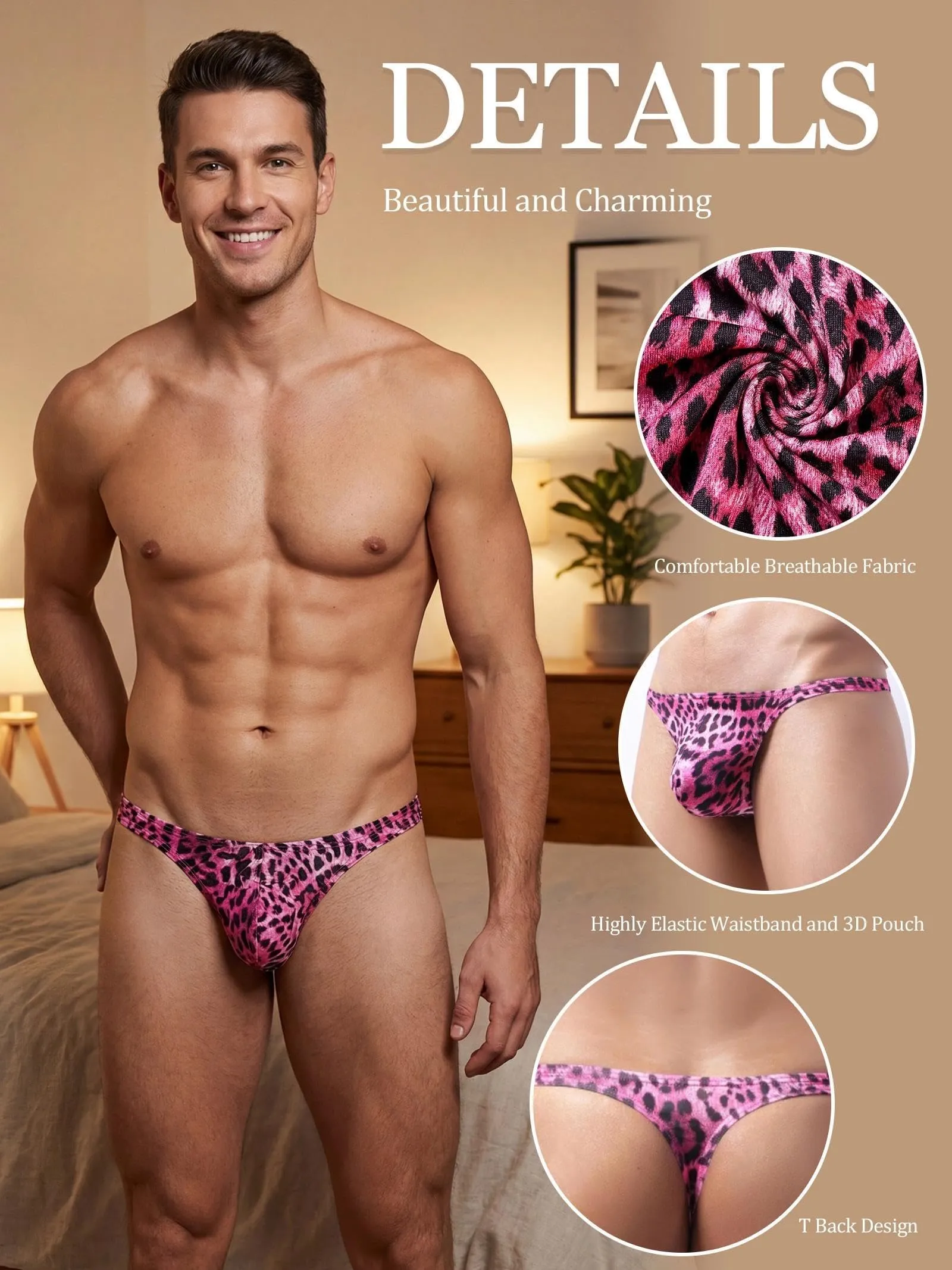 Eagerlove Perizoma Uomo Costume Leopardato Rosa L - immagine 3
