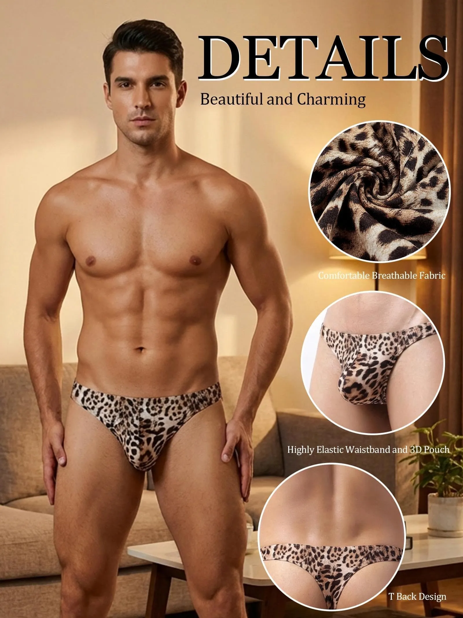 Eagerlove Perizoma Uomo Leopardato Marrone L - immagine 3
