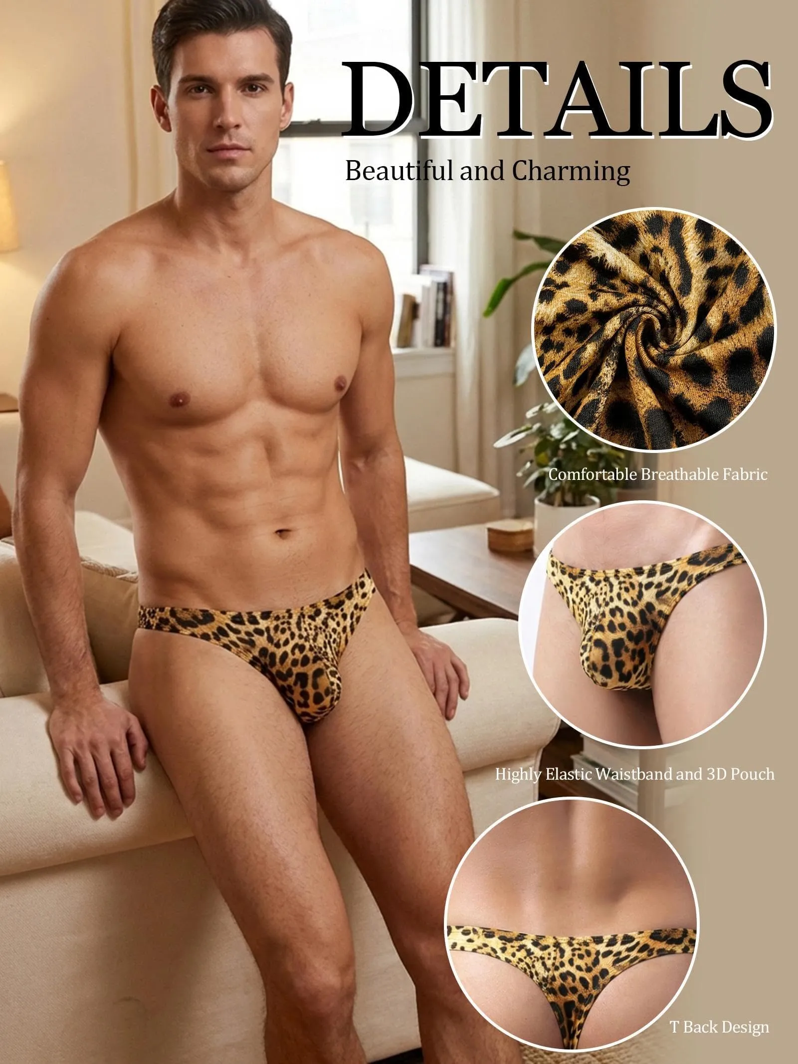 Eagerlove Perizoma Uomo Leopardato Giallo XL - immagine 3