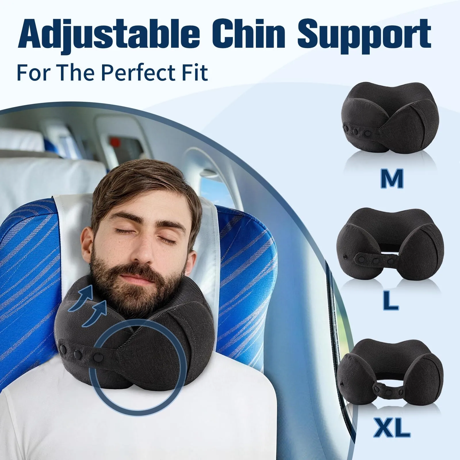 Cirorld Cuscino da Viaggio per Collo in Memory Foam Regolabile, con Maschera per Dormire, Tappi Auricolari e Borsa per Trasporto - immagine 3