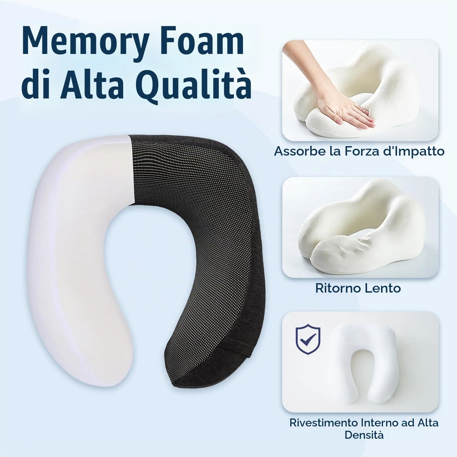 Cirorld Cuscino da Viaggio per Collo in Memory Foam Regolabile, con Maschera per Dormire, Tappi Auricolari e Borsa per Trasporto - immagine 4