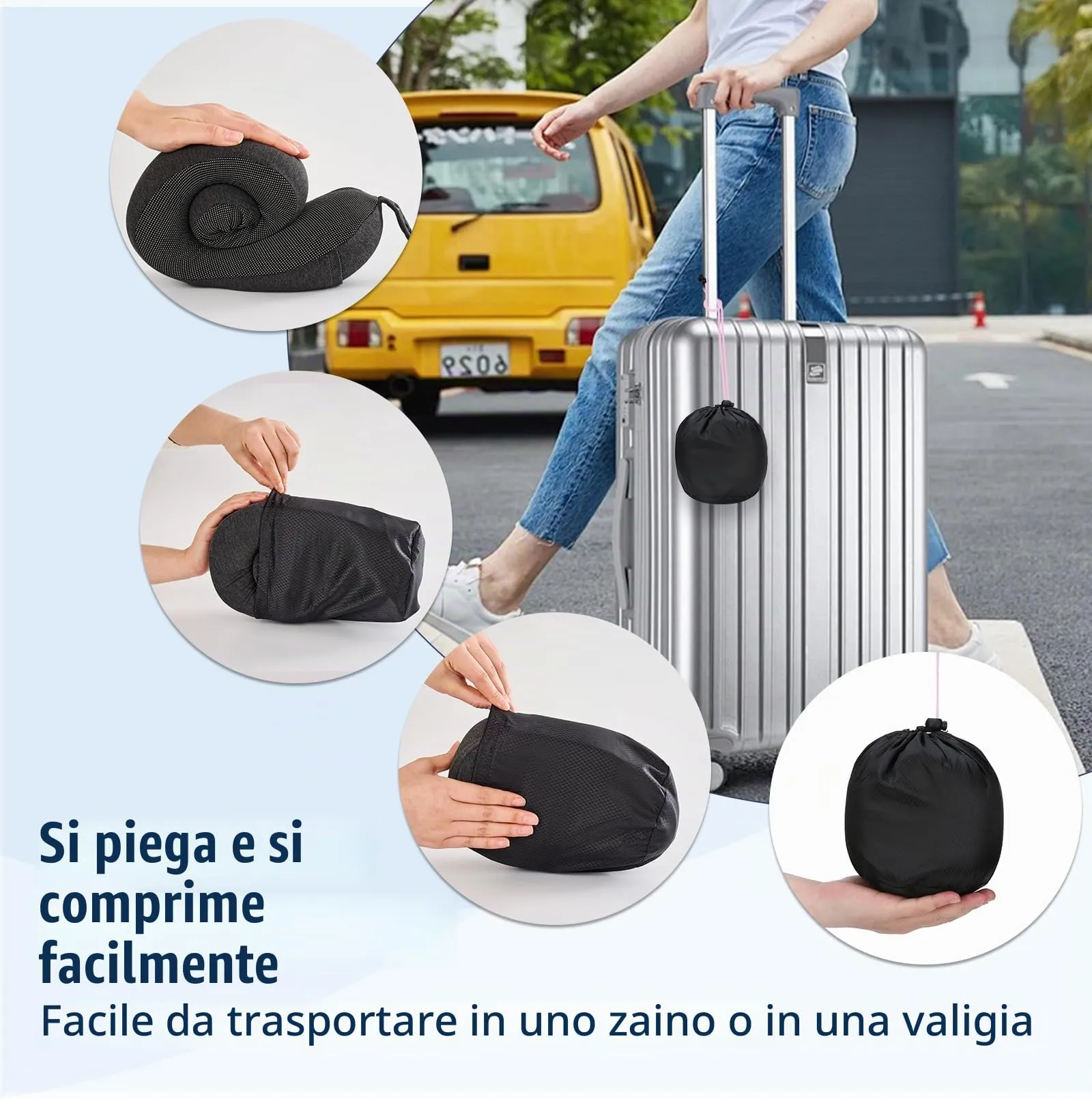 Cirorld Cuscino da Viaggio per Collo in Memory Foam Regolabile, con Maschera per Dormire, Tappi Auricolari e Borsa per Trasporto - immagine 6