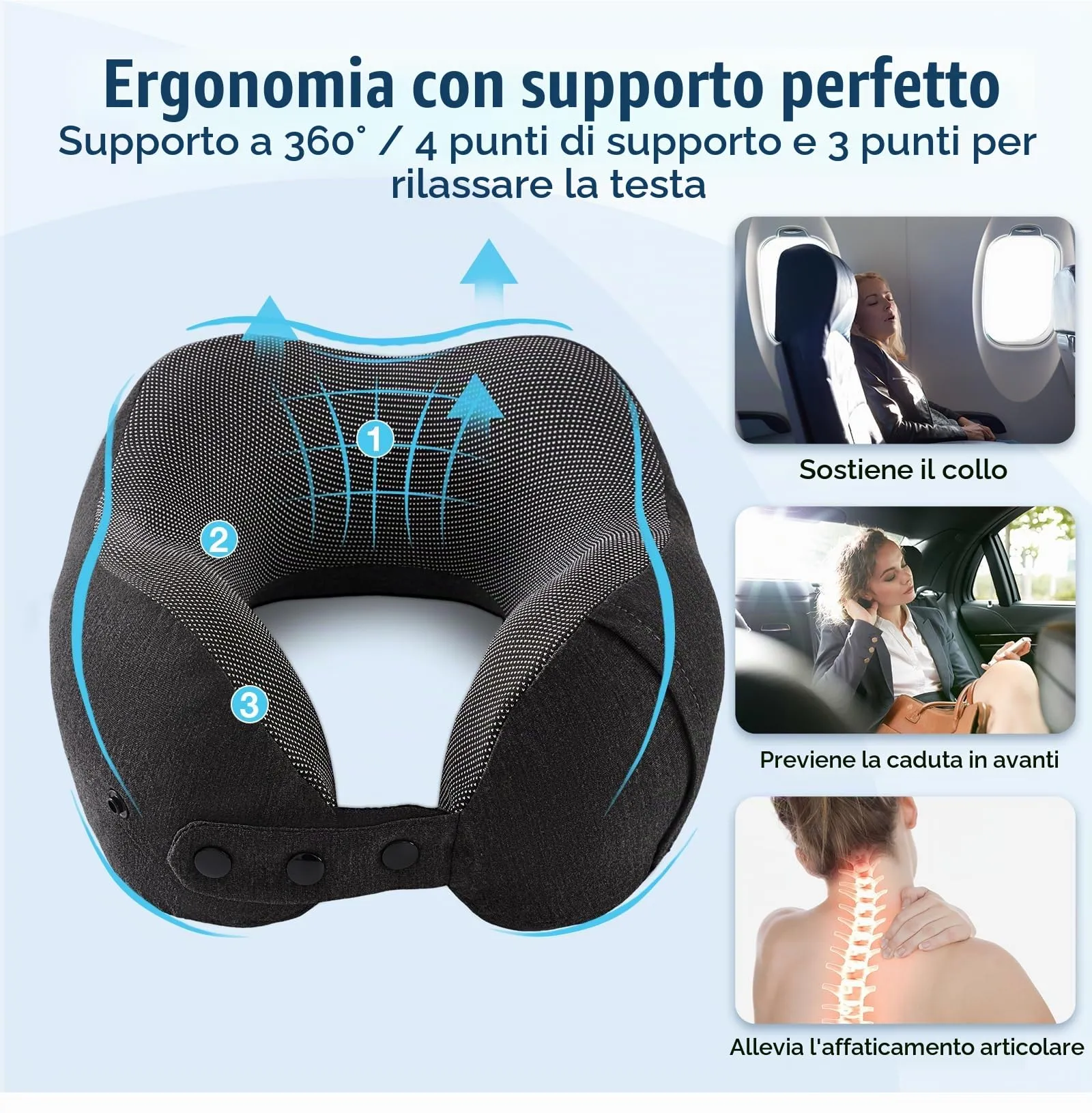 Cirorld Cuscino da Viaggio per Collo in Memory Foam Regolabile, con Maschera per Dormire, Tappi Auricolari e Borsa per Trasporto - immagine 8