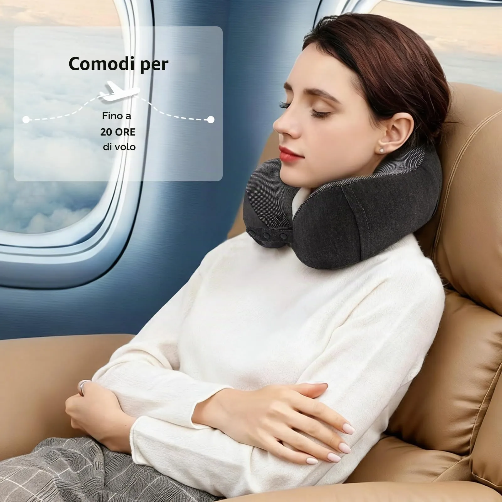 Cirorld Cuscino da Viaggio per Collo in Memory Foam Regolabile, con Maschera per Dormire, Tappi Auricolari e Borsa per Trasporto - immagine 9