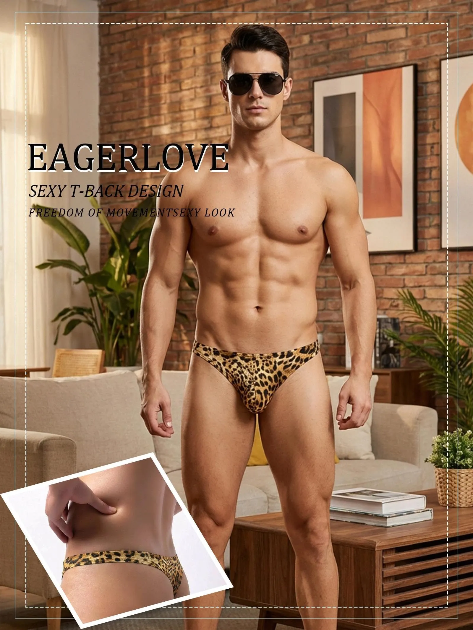 Eagerlove Perizoma Uomo Leopardato Giallo, M - immagine 4