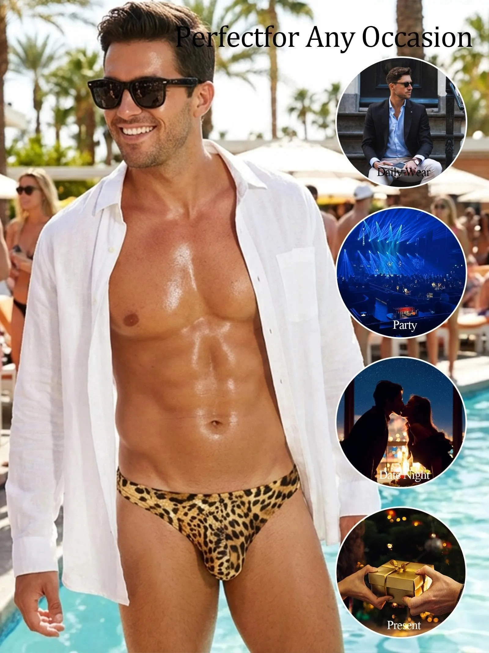 Eagerlove Perizoma Uomo Leopardato Giallo, M - immagine 5