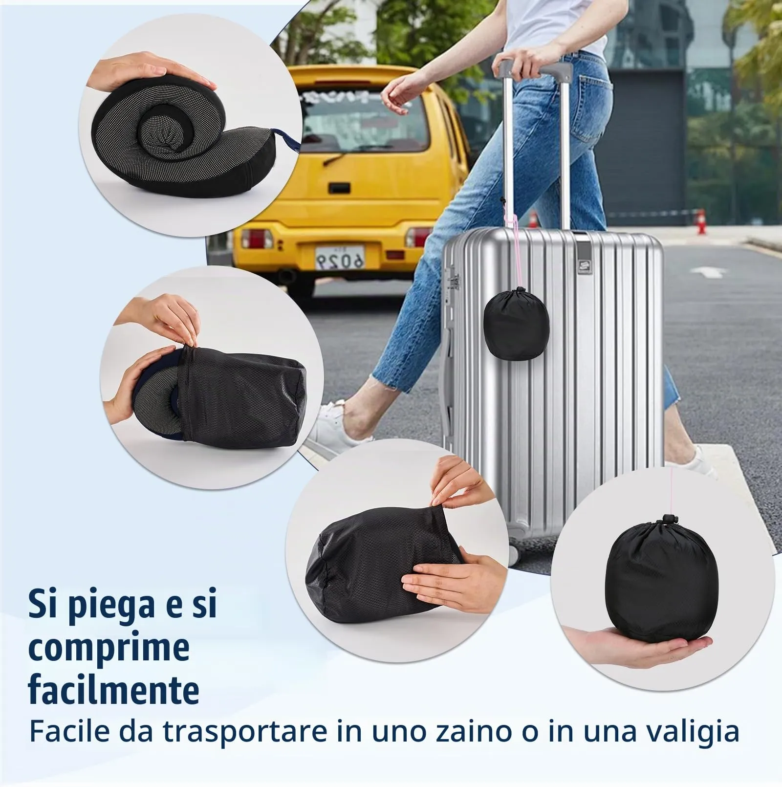 Cirorld Cuscino da Viaggio per Collo in Memory Foam Regolabile con Maschera per Dormire, Tappi Auricolari e Borsa per Trasporto - immagine 6