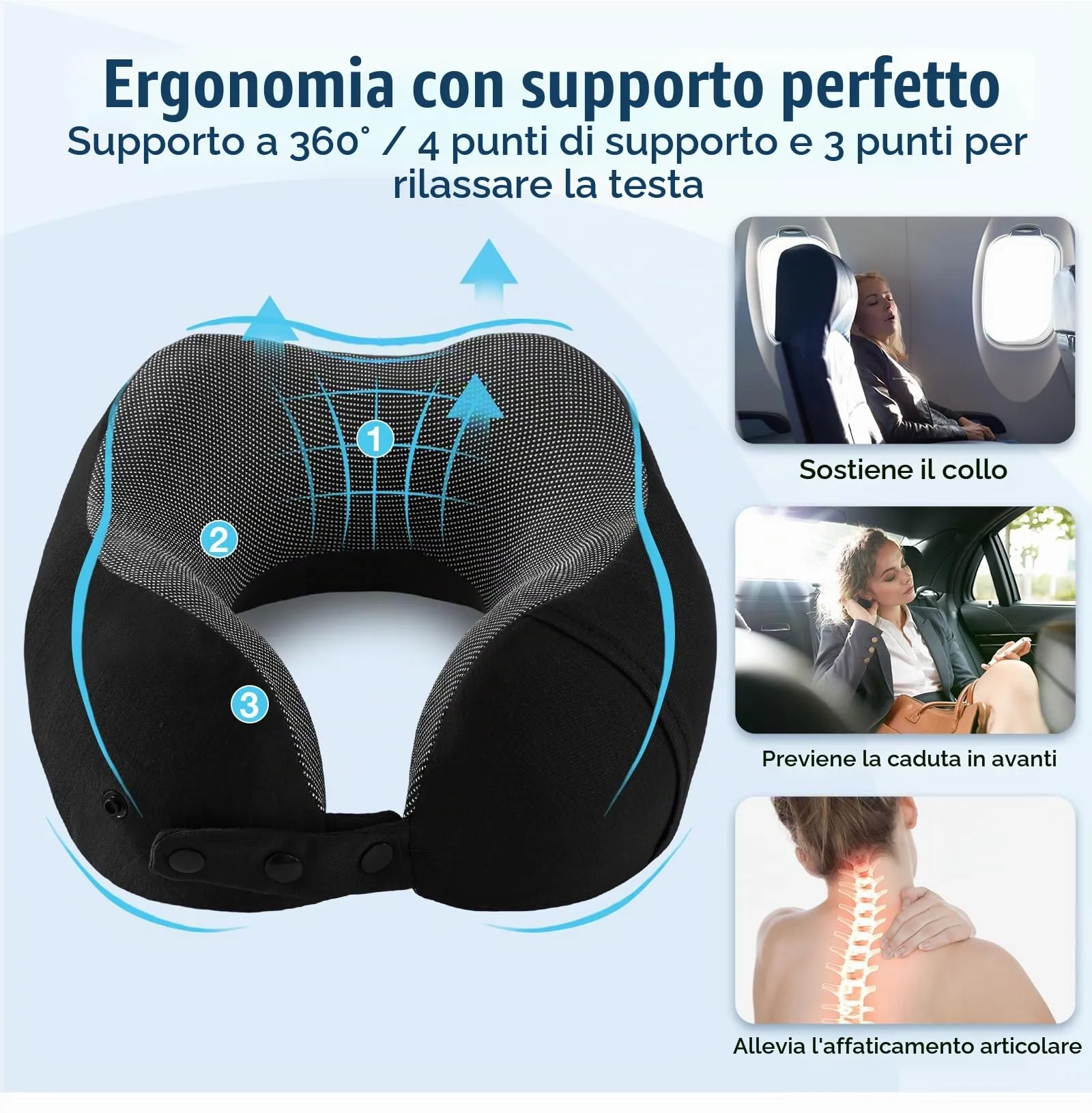Cirorld Cuscino da Viaggio per Collo in Memory Foam Regolabile con Maschera per Dormire, Tappi Auricolari e Borsa per Trasporto - immagine 8