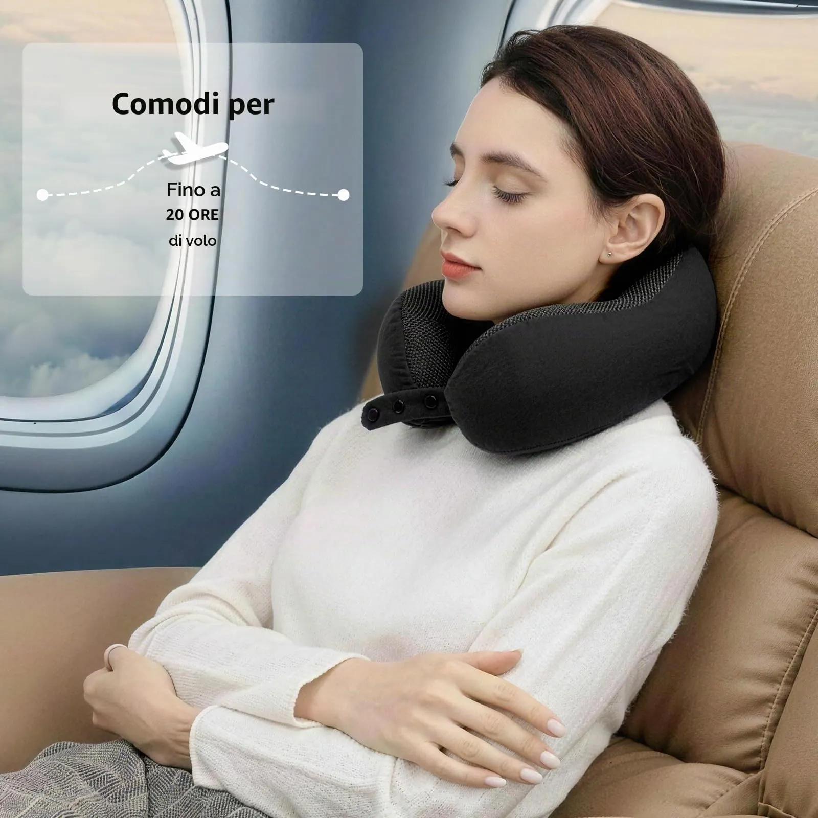 Cirorld Cuscino da Viaggio per Collo in Memory Foam Regolabile con Maschera per Dormire, Tappi Auricolari e Borsa per Trasporto - immagine 9