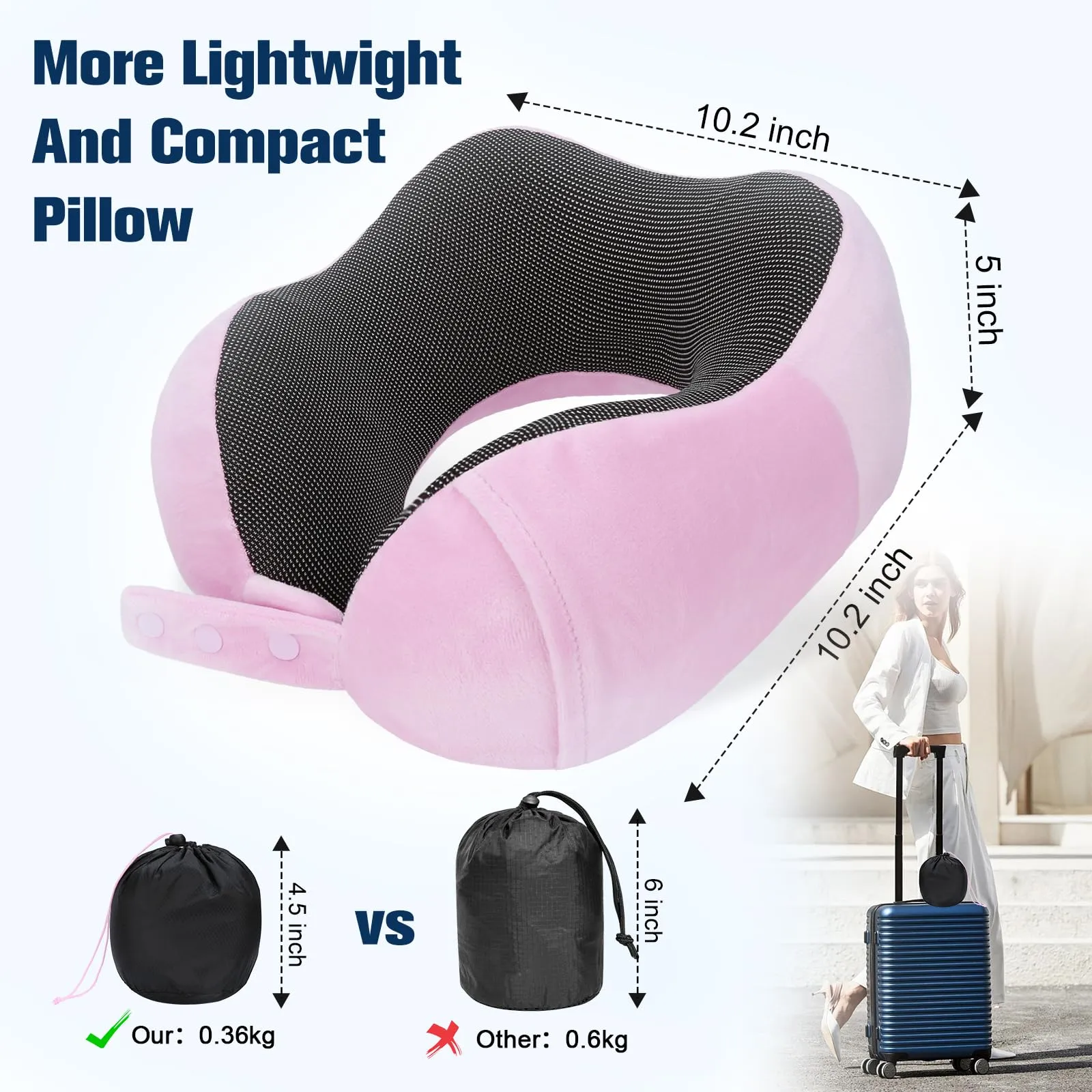 Cirorld Cuscino da Viaggio per Collo in Memory Foam Regolabile con Maschera, Tappi Auricolari e Borsa per Trasporto - immagine 2