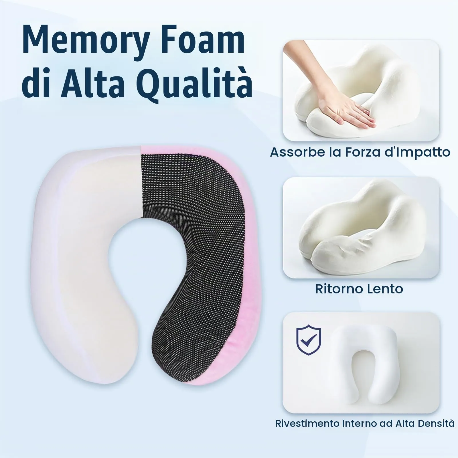 Cirorld Cuscino da Viaggio per Collo in Memory Foam Regolabile con Maschera, Tappi Auricolari e Borsa per Trasporto - immagine 4