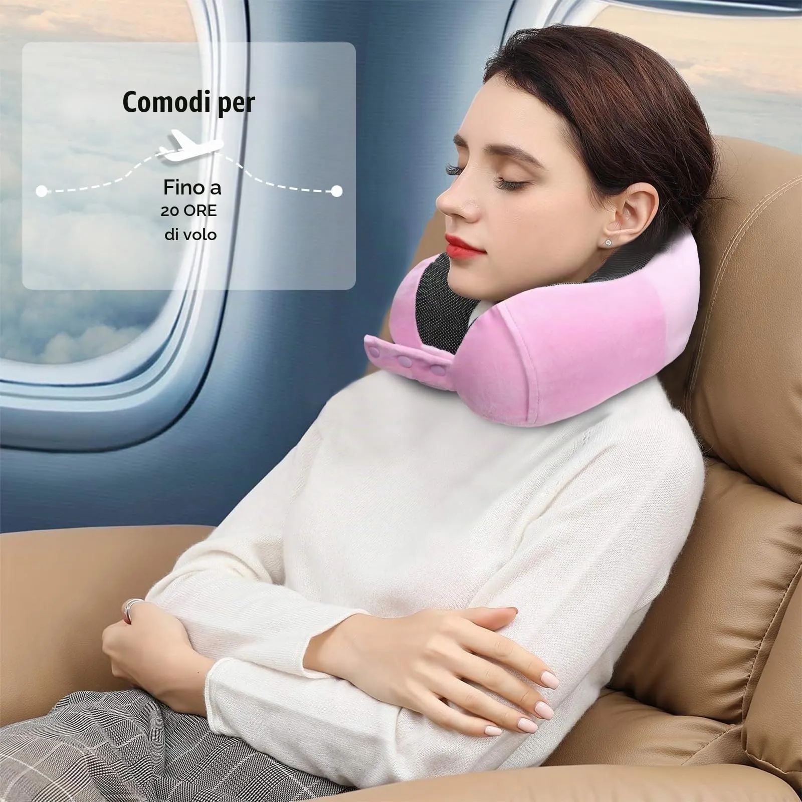 Cirorld Cuscino da Viaggio per Collo in Memory Foam Regolabile con Maschera, Tappi Auricolari e Borsa per Trasporto - immagine 6