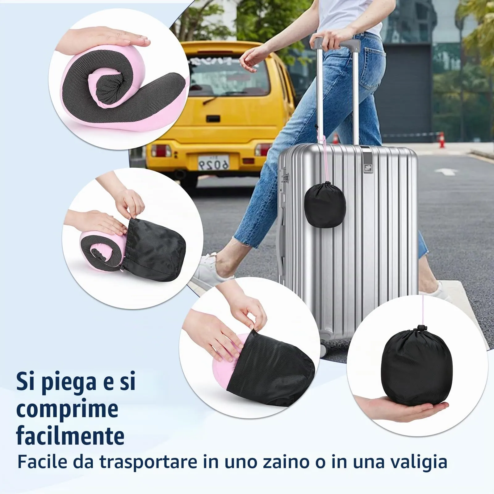 Cirorld Cuscino da Viaggio per Collo in Memory Foam Regolabile con Maschera, Tappi Auricolari e Borsa per Trasporto - immagine 7
