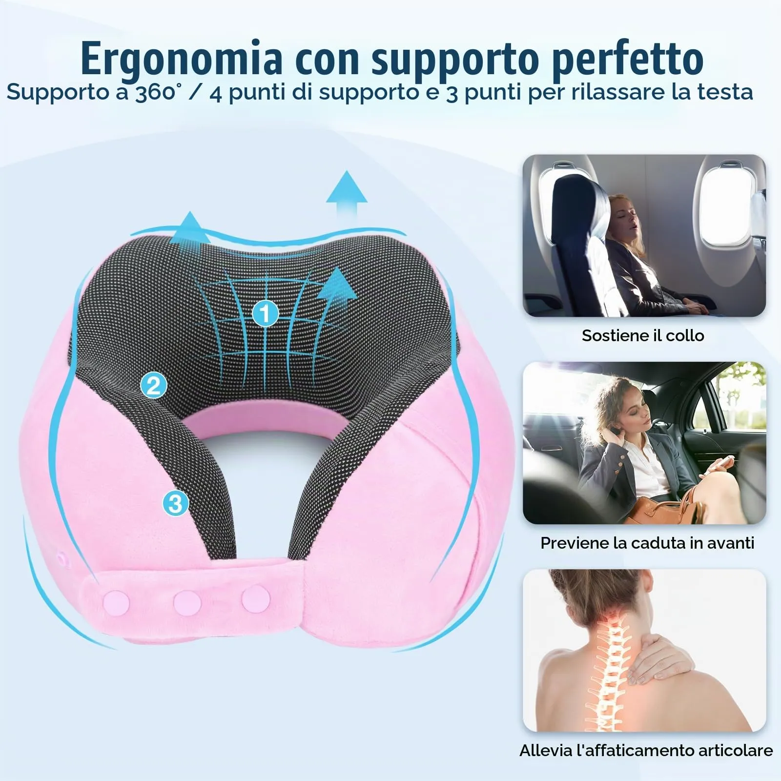 Cirorld Cuscino da Viaggio per Collo in Memory Foam Regolabile con Maschera, Tappi Auricolari e Borsa per Trasporto - immagine 8