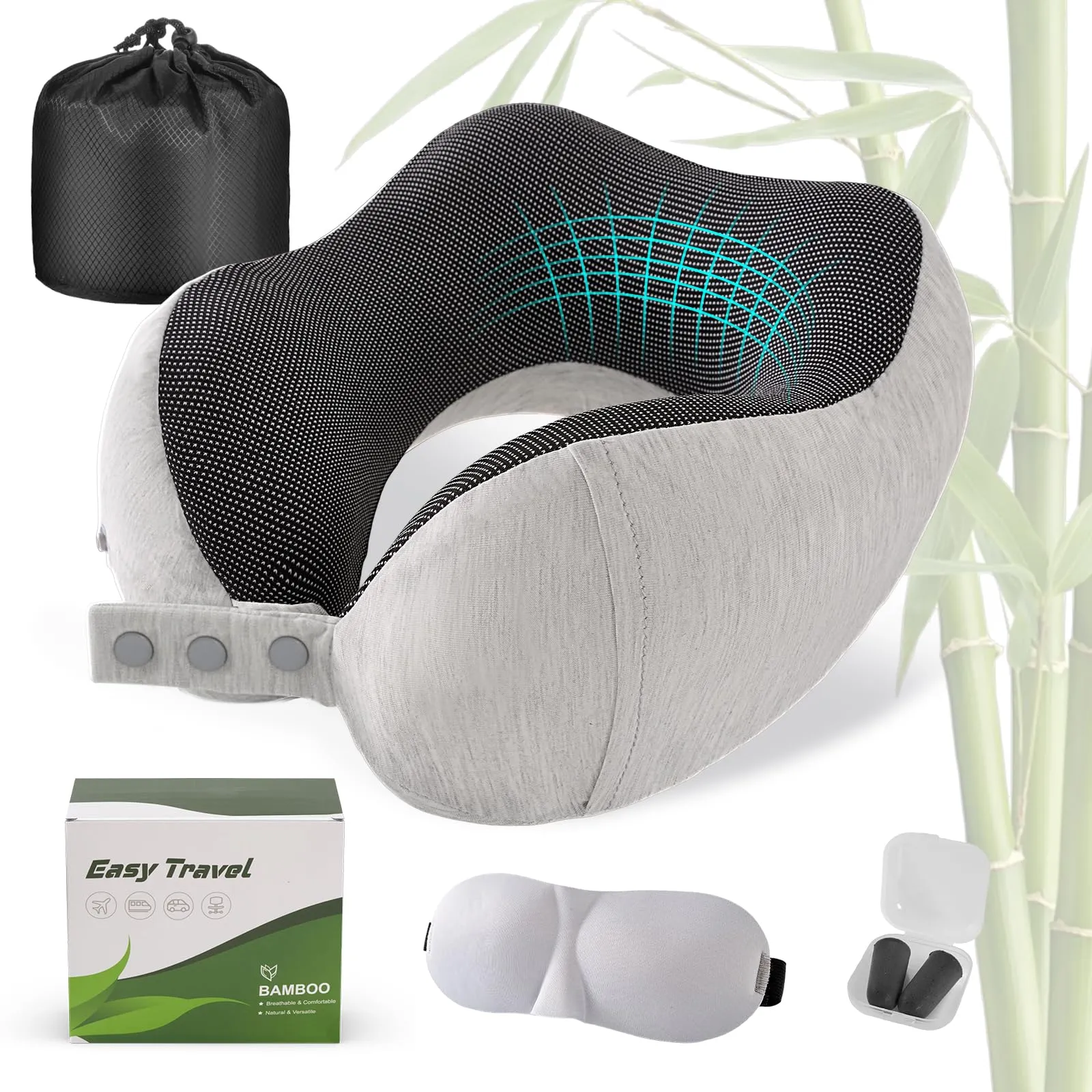 Cirorld Cuscino da Viaggio per Collo in Memory Foam Regolabile con Maschera per Dormire, Tappi Auricolari e Borsa per Trasporto - immagine 1