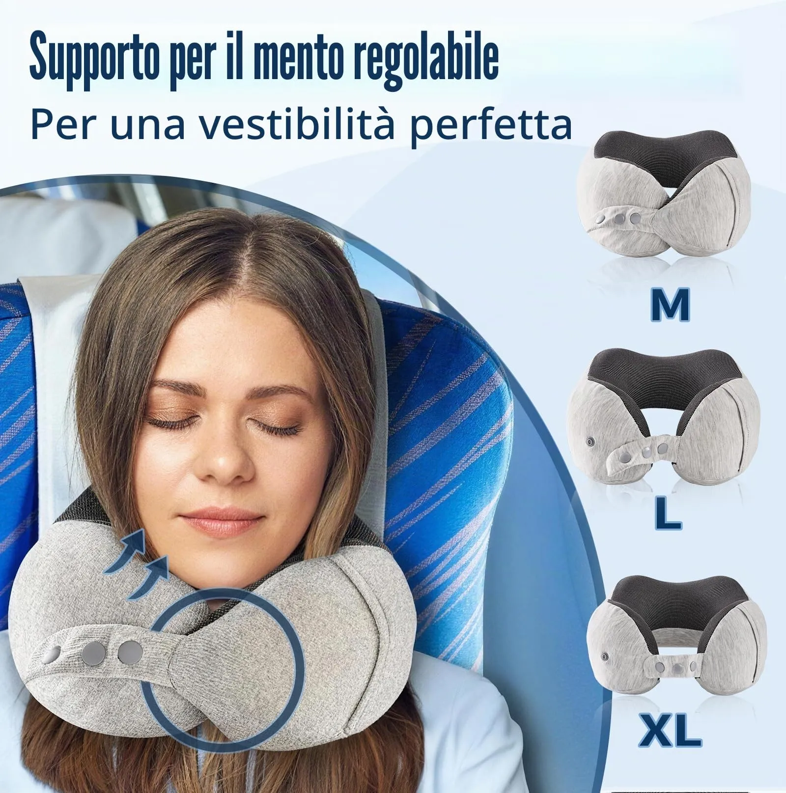 Cirorld Cuscino da Viaggio per Collo in Memory Foam Regolabile con Maschera per Dormire, Tappi Auricolari e Borsa per Trasporto - immagine 3