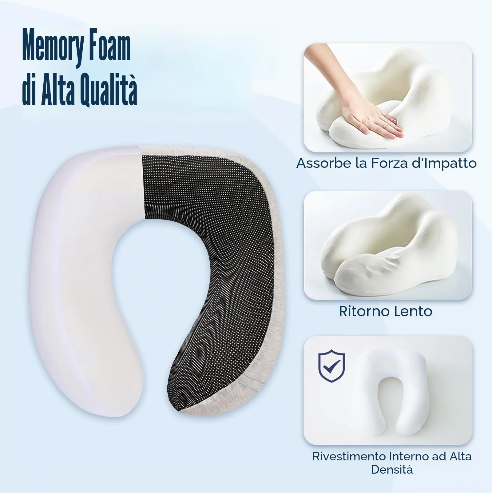 Cirorld Cuscino da Viaggio per Collo in Memory Foam Regolabile con Maschera per Dormire, Tappi Auricolari e Borsa per Trasporto - immagine 4