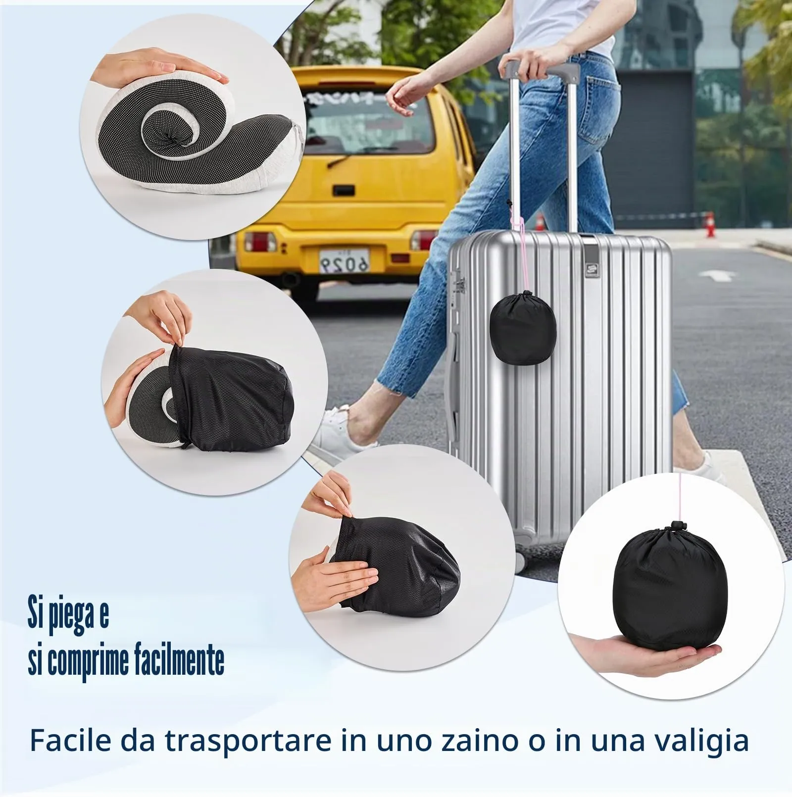 Cirorld Cuscino da Viaggio per Collo in Memory Foam Regolabile con Maschera per Dormire, Tappi Auricolari e Borsa per Trasporto - immagine 6