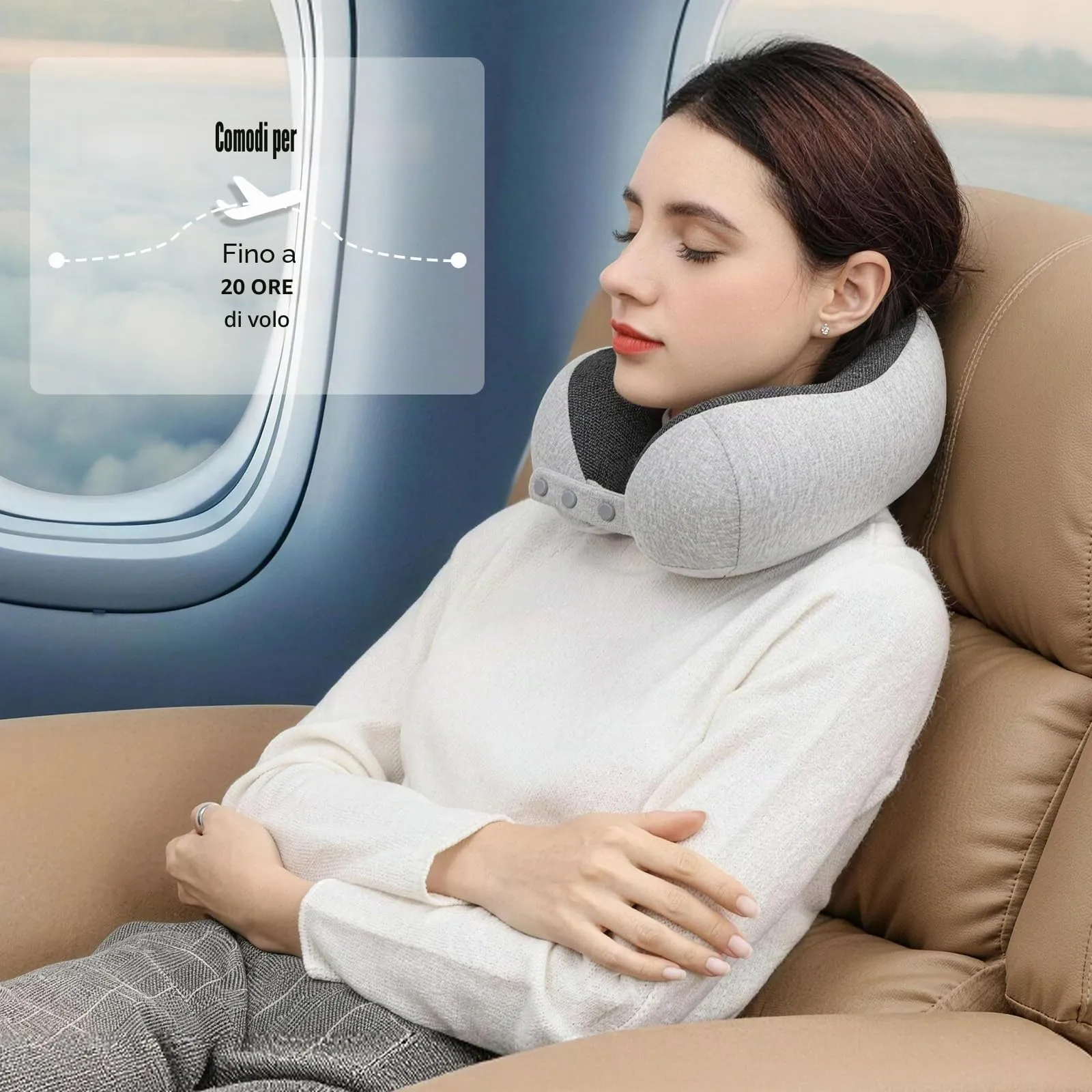 Cirorld Cuscino da Viaggio per Collo in Memory Foam Regolabile con Maschera per Dormire, Tappi Auricolari e Borsa per Trasporto - immagine 9
