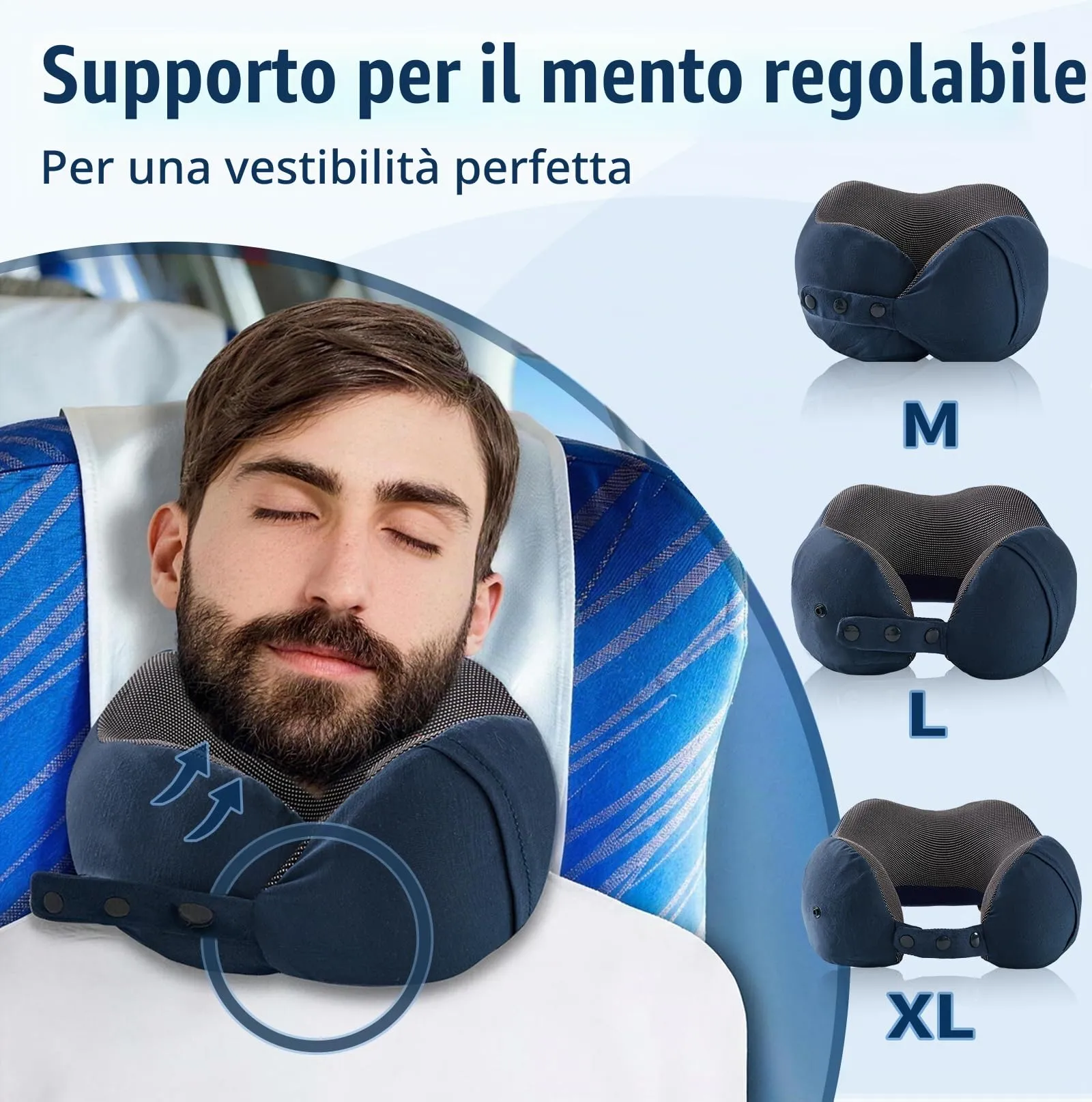 Cirorld Cuscino da Viaggio per Collo in Memory Foam Regolabile, con Maschera per Dormire, Tappi Auricolari e Borsa per Trasporto - immagine 3