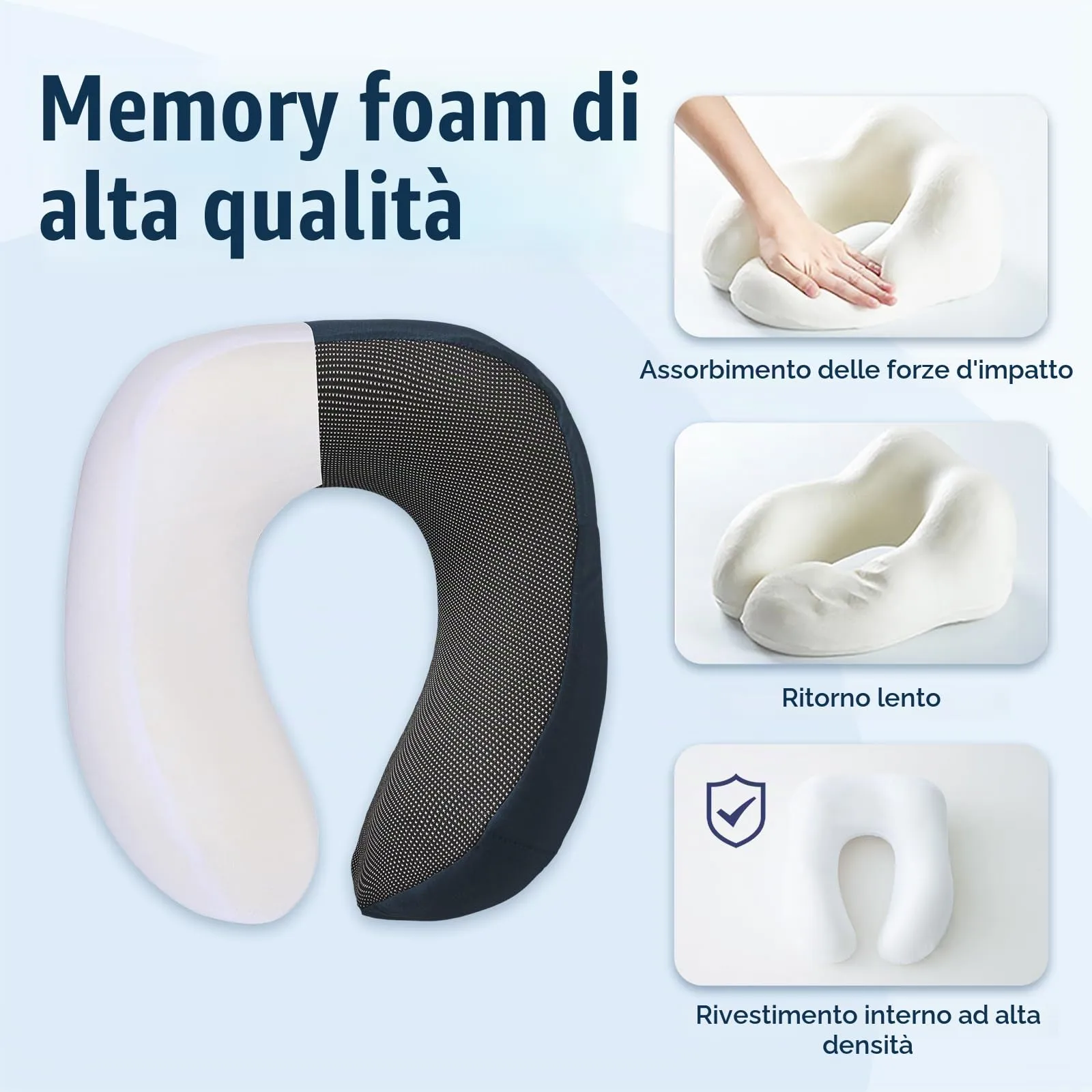 Cirorld Cuscino da Viaggio per Collo in Memory Foam Regolabile, con Maschera per Dormire, Tappi Auricolari e Borsa per Trasporto - immagine 4