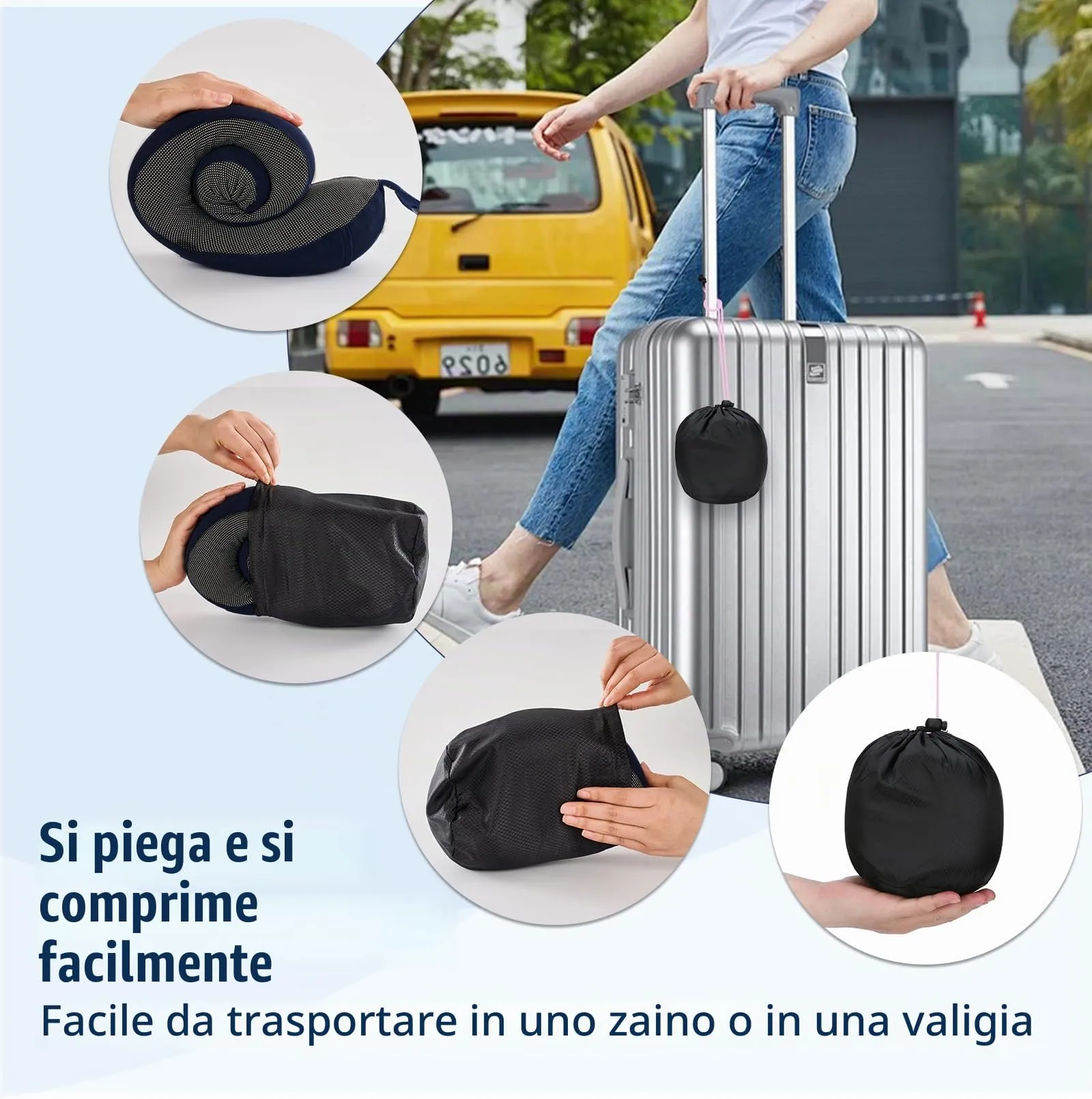 Cirorld Cuscino da Viaggio per Collo in Memory Foam Regolabile, con Maschera per Dormire, Tappi Auricolari e Borsa per Trasporto - immagine 6