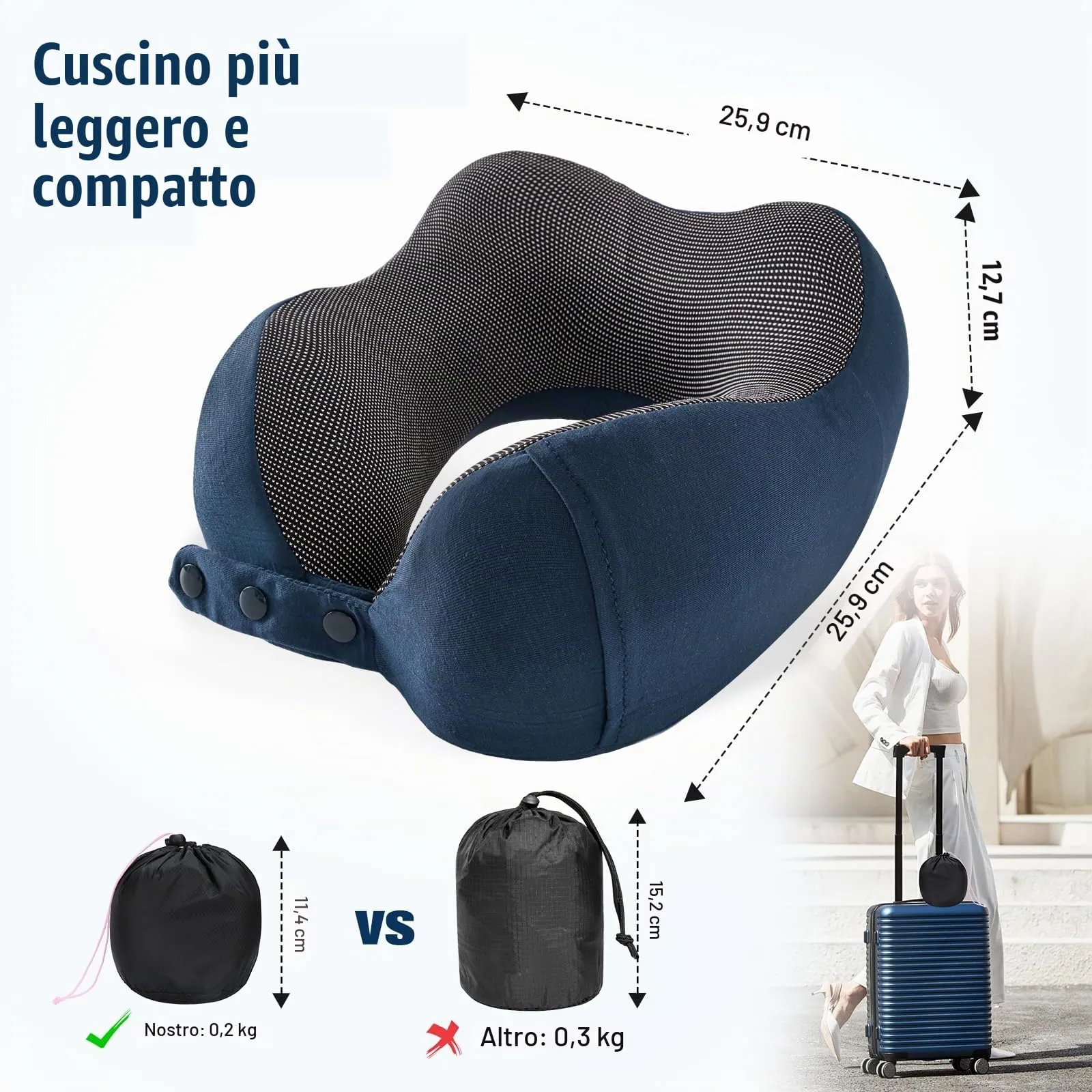 Cirorld Cuscino da Viaggio per Collo in Memory Foam Regolabile, con Maschera per Dormire, Tappi Auricolari e Borsa per Trasporto - immagine 7