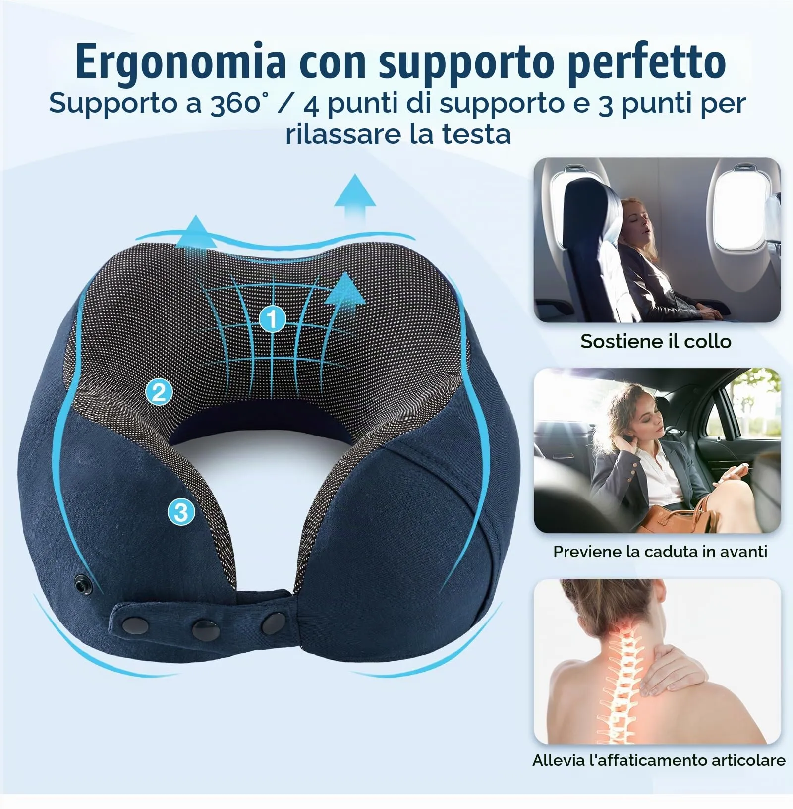 Cirorld Cuscino da Viaggio per Collo in Memory Foam Regolabile, con Maschera per Dormire, Tappi Auricolari e Borsa per Trasporto - immagine 8