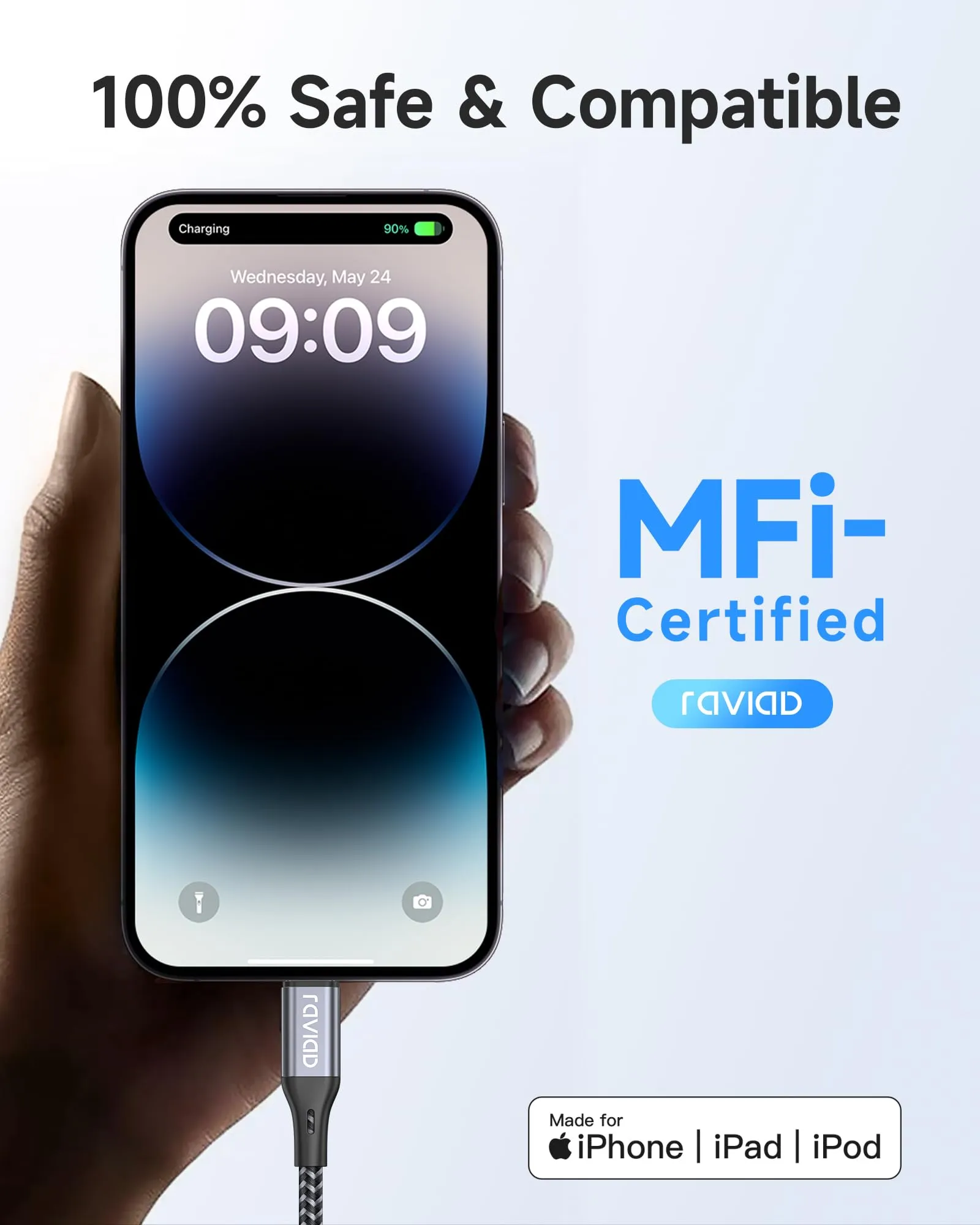 RAVIAD Cavo Lightning per iPhone, 3M, 3 Pezzi, Certificato MFi, Carica Rapida - immagine 4