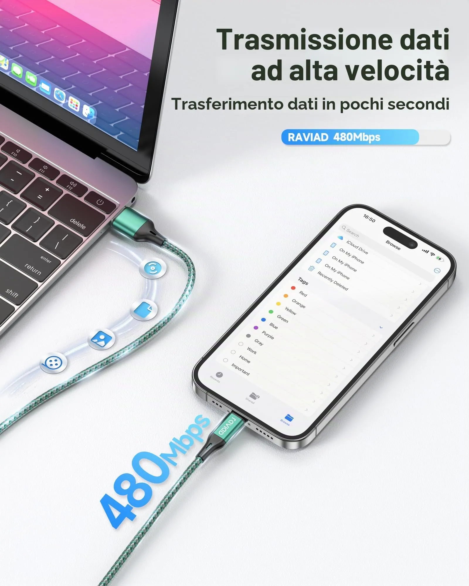 RAVIAD Cavo Lightning per iPhone, 3M, 3 Pezzi, Certificato MFi, Carica Rapida - immagine 6
