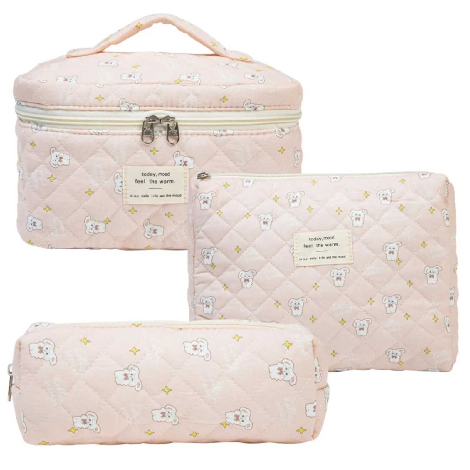 Aucuu Beauty Case Floreale Trapuntato in Cotone, Set da 3 Pezzi per Trucco e Toilette - immagine 1