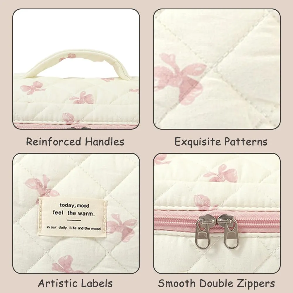 Aucuu Beauty Case Floreale Trapuntato in Cotone, Set da 3 Pezzi per Trucco e Toilette - immagine 6