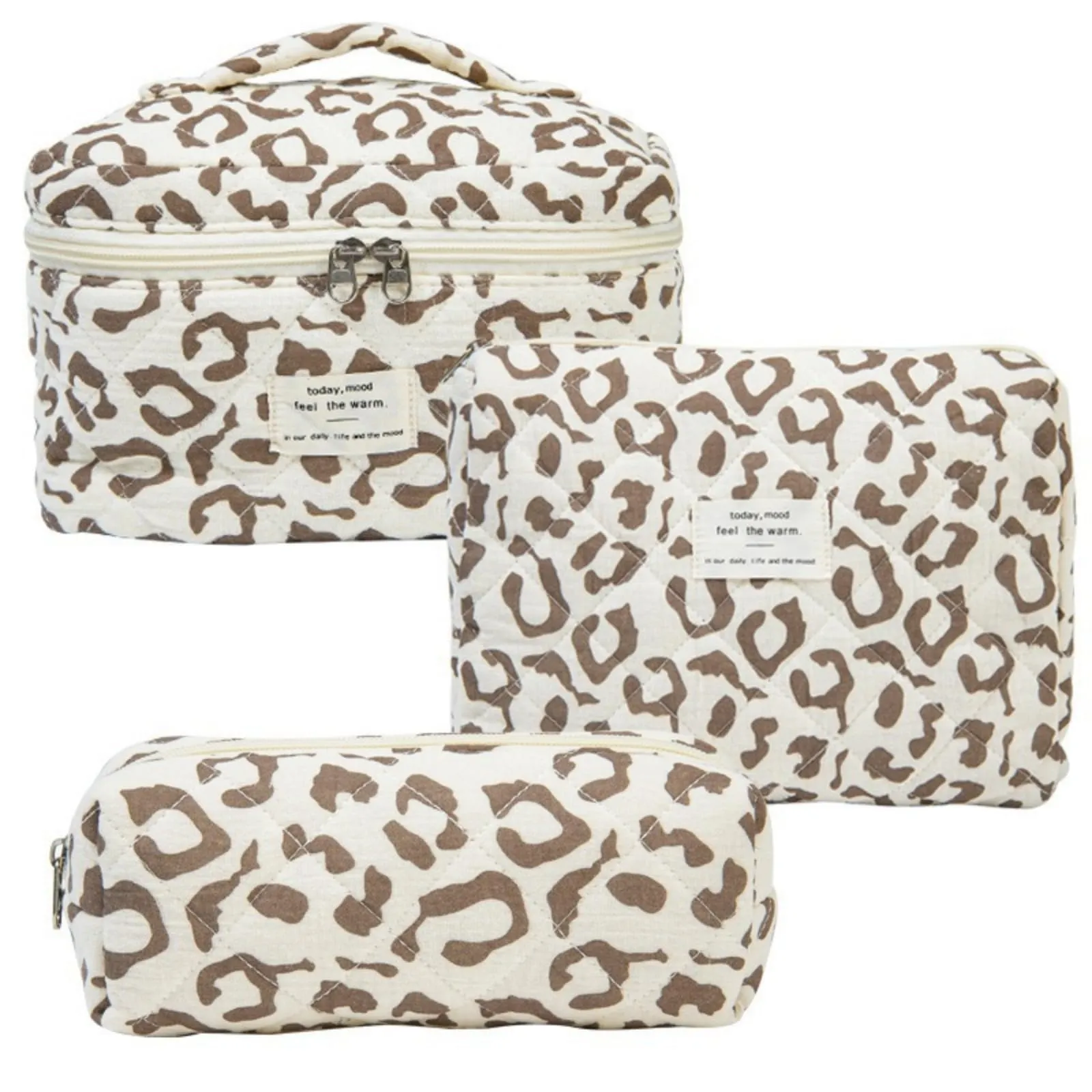 Aucuu Beauty Case, 3 Pezzi Floreale Trapuntata in Cotone, Borsa da Toilette e Makeup Bag Organizer - immagine 1
