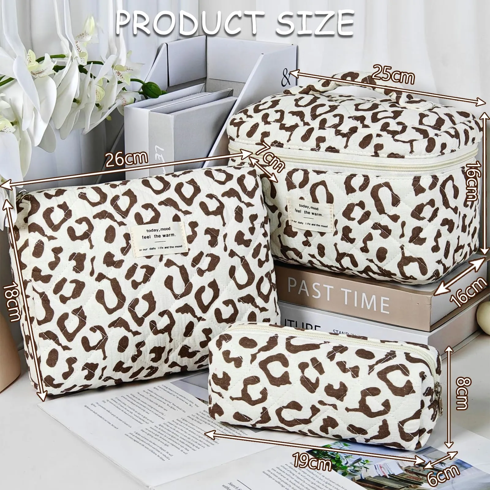 Aucuu Beauty Case, 3 Pezzi Floreale Trapuntata in Cotone, Borsa da Toilette e Makeup Bag Organizer - immagine 2