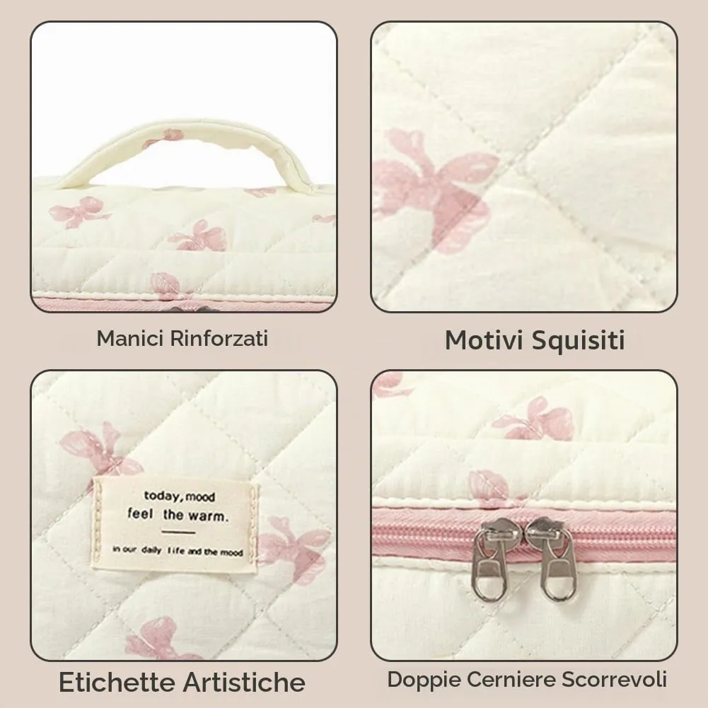 Aucuu Beauty Case, 3 Pezzi Floreale Trapuntata in Cotone, Borsa da Toilette e Makeup Bag Organizer - immagine 6
