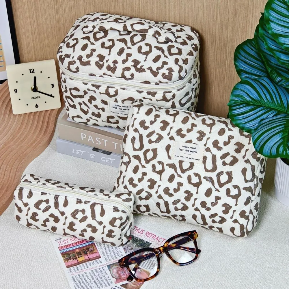 Aucuu Beauty Case, 3 Pezzi Floreale Trapuntata in Cotone, Borsa da Toilette e Makeup Bag Organizer - immagine 7