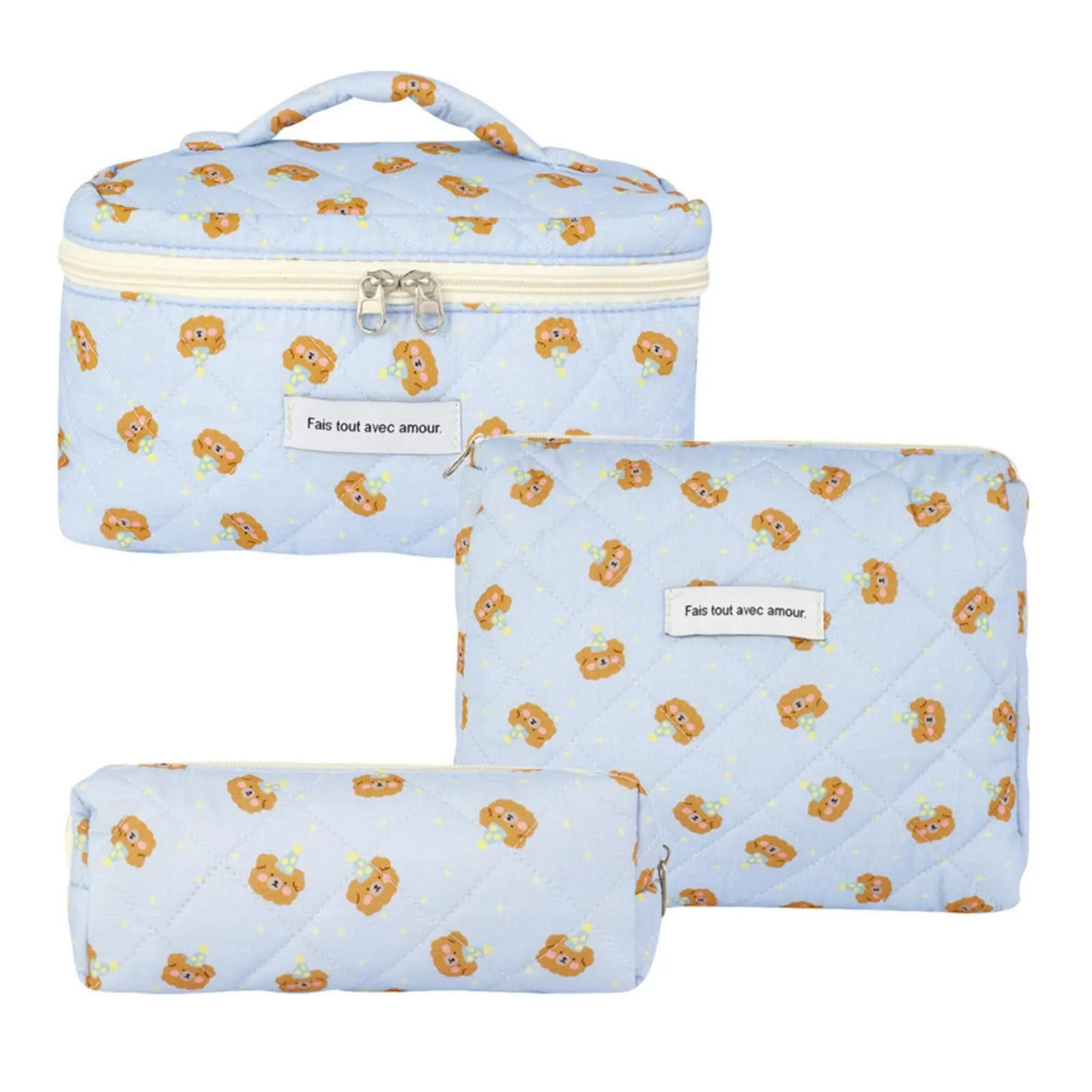 Aucuu Beauty Case, 3 Pezzi Floreale Trapuntata in Cotone, Borsa da Toilette e Organizer per Trucco - immagine 1