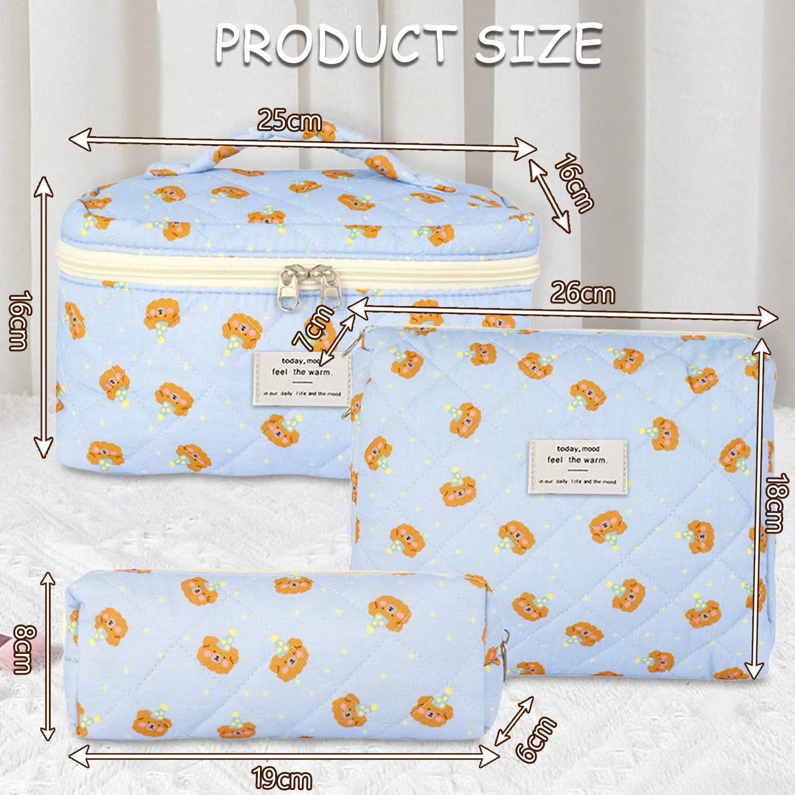 Aucuu Beauty Case, 3 Pezzi Floreale Trapuntata in Cotone, Borsa da Toilette e Organizer per Trucco - immagine 2