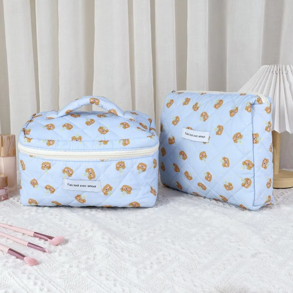 Aucuu Beauty Case, 3 Pezzi Floreale Trapuntata in Cotone, Borsa da Toilette e Organizer per Trucco - immagine 7