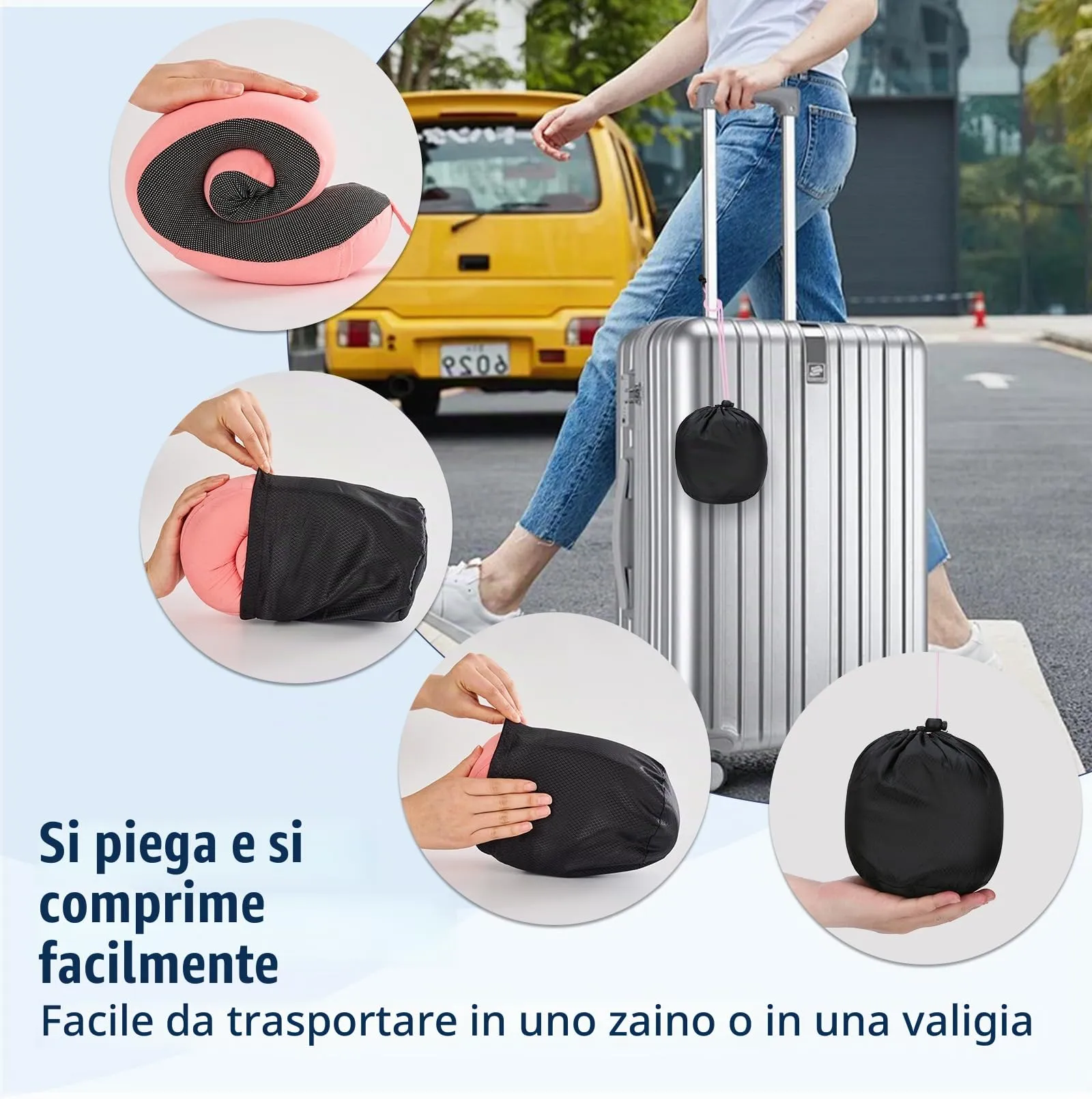 Cirorld Cuscino da Viaggio Memory Foam Regolabile con Maschera per Dormire, Tappi Auricolari e Borsa per Trasporto - immagine 6